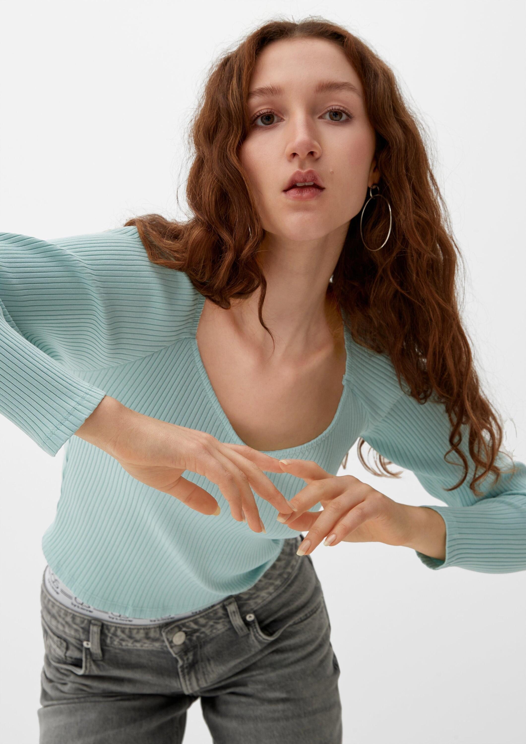 QS Langarmshirt T-Shirt Longsleeve mit Rippstruktur günstig online kaufen