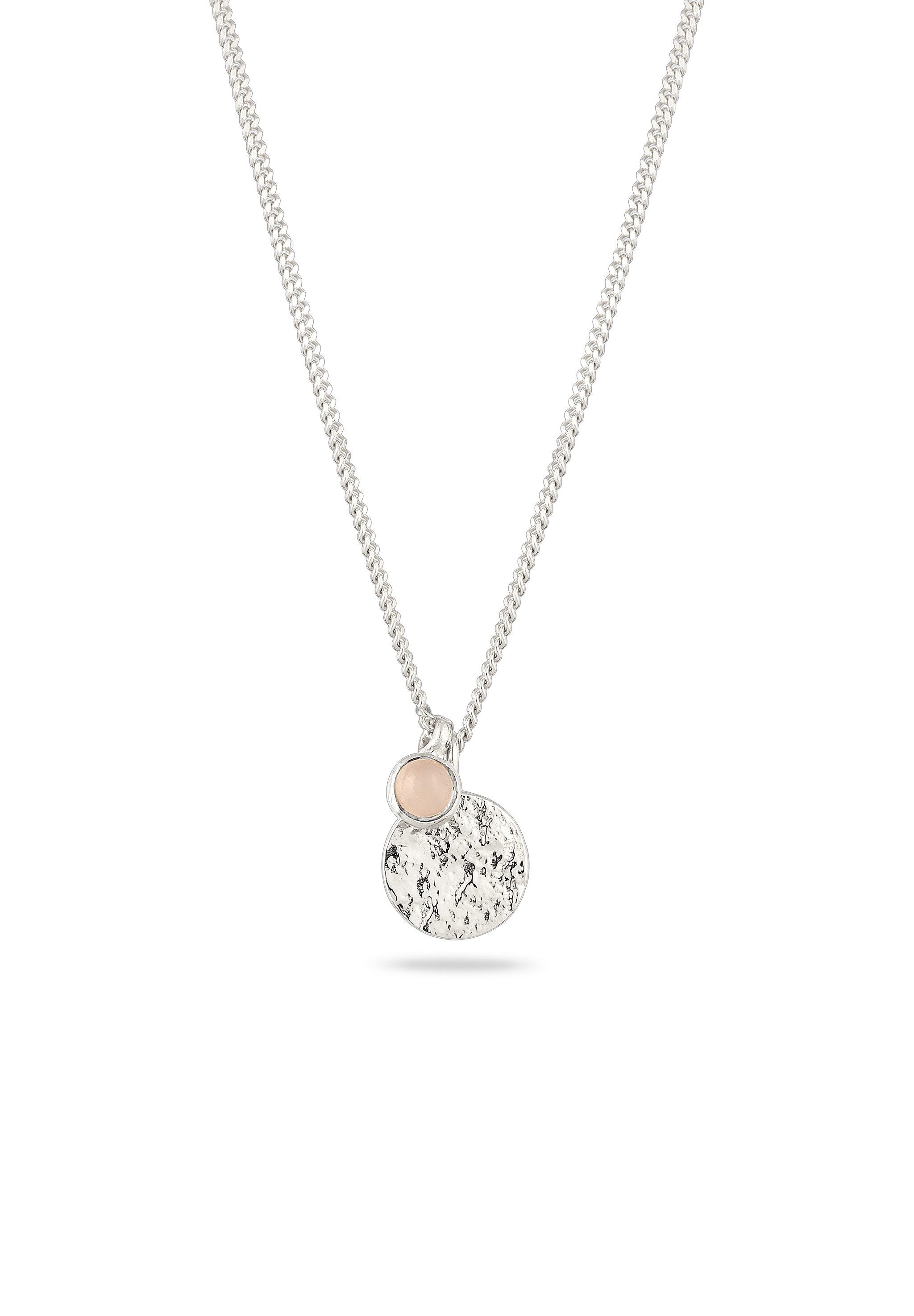 Kette mit Anhänger Plättchen Gehämmert Quarz Rosé 925 Sterling Silber