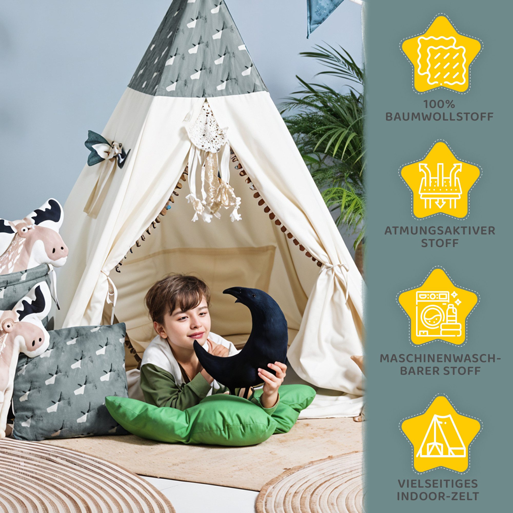 Rainbow Kids Tipi-Zelt Kinderzelt Spielzelt Teepee günstig online kaufen