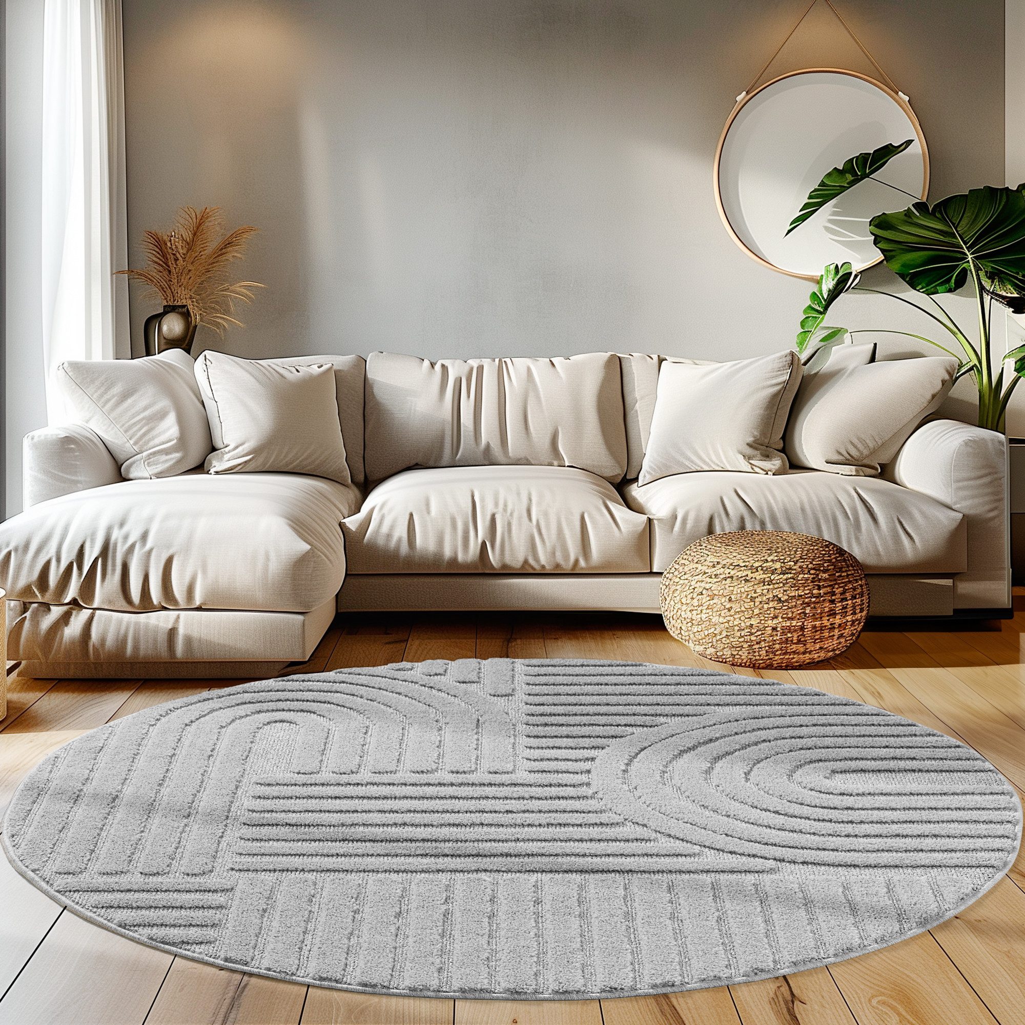 Teppium Designteppich Boho-Design, Rund, Höhe: 20 mm, Teppich Wohnzimmer Boho Design 3D Optik Skandinavische Stil