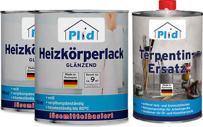 plid Heizkörperlack Premium Heizkörperlack LH Thermolack weiß Glänzend Terpentinersatz, Schnelltrocknend, verarbeitungsfertig