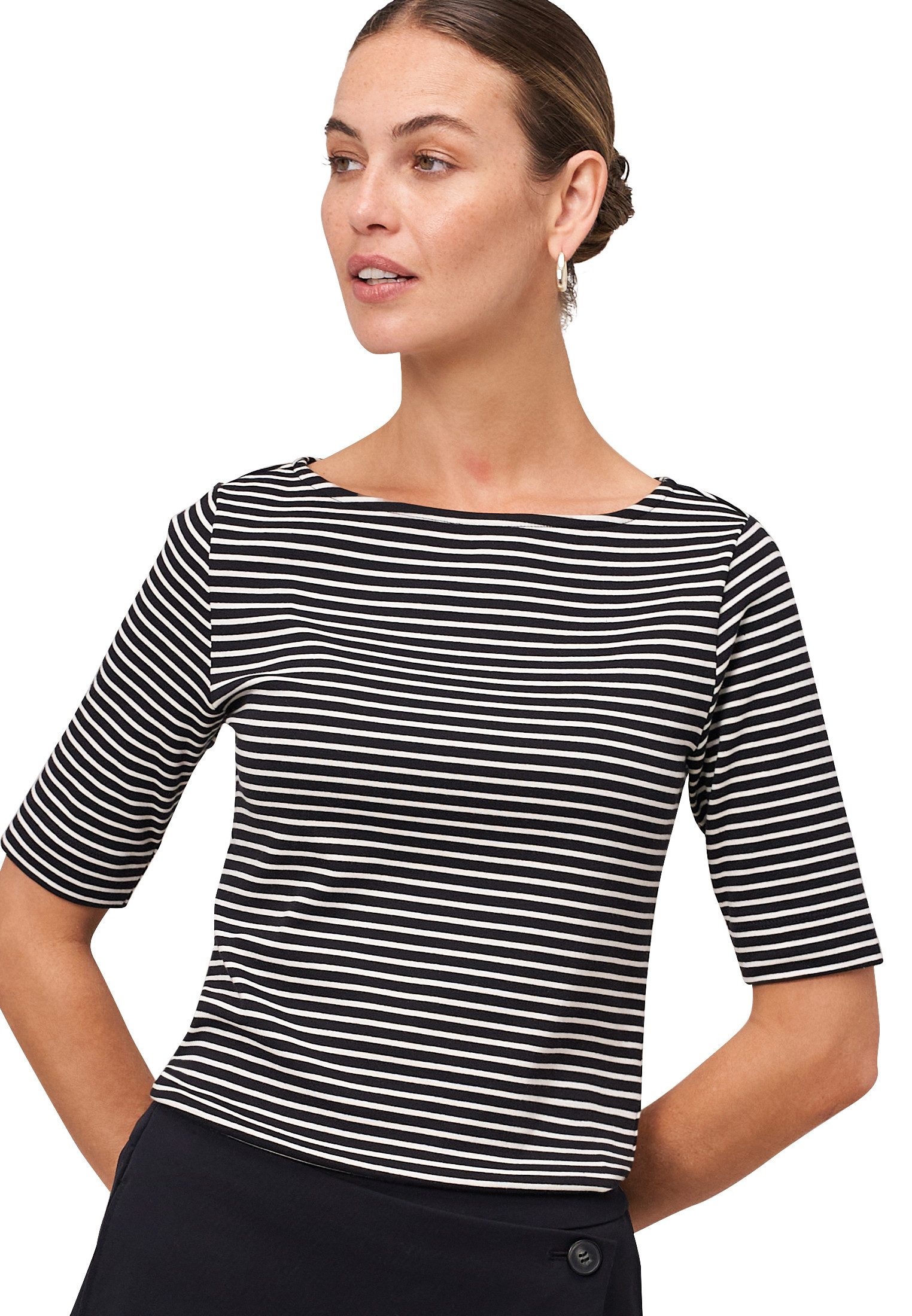 Zero Kurzarmshirt Damen Ringelshirt mit U-Boot Ausschnitt (1-tlg) Plain/ohn günstig online kaufen