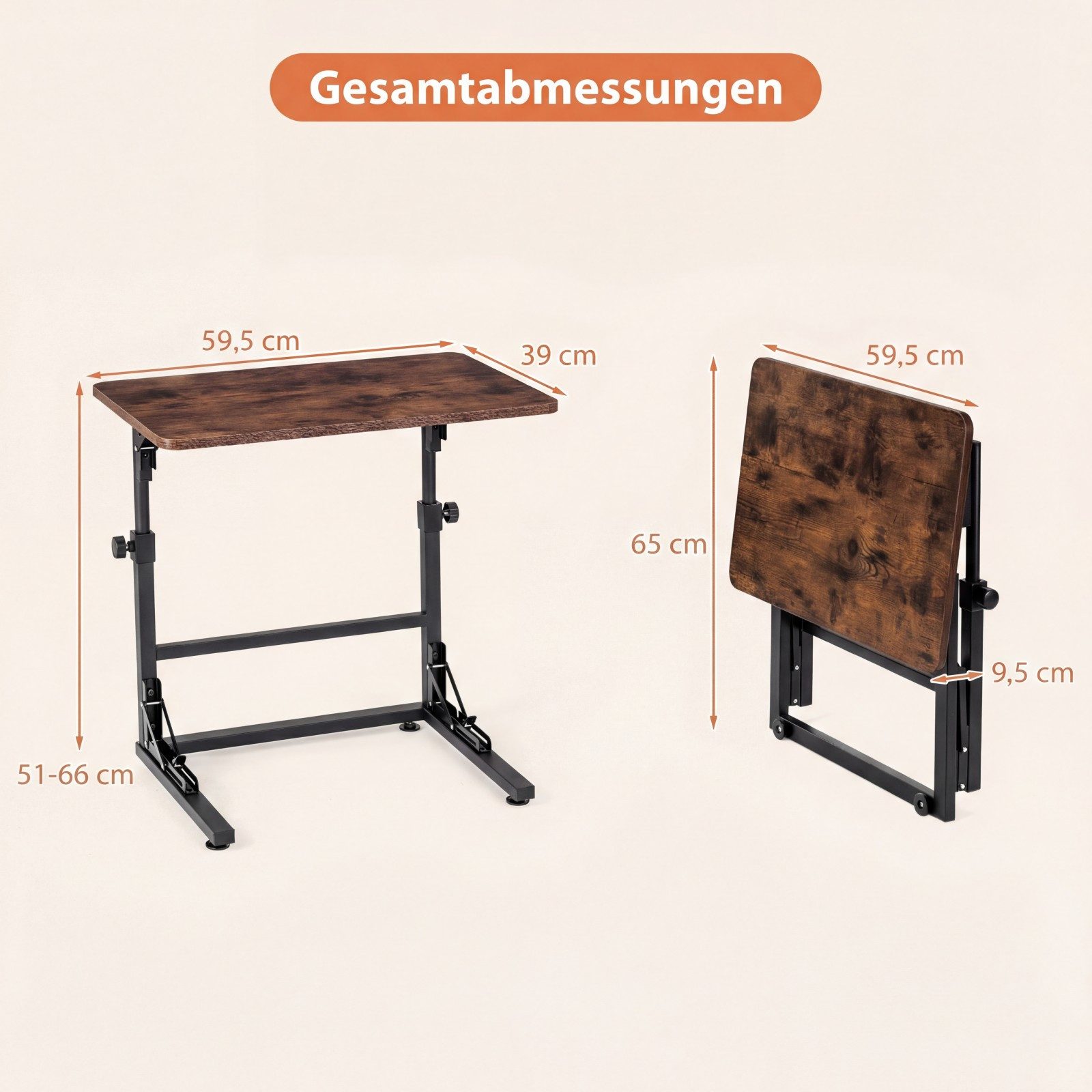 COSTWAY Laptoptisch höhenverstellbar klappba Betttisch C-Form, 59,5x39x51-66cm – Bild 5 von 5