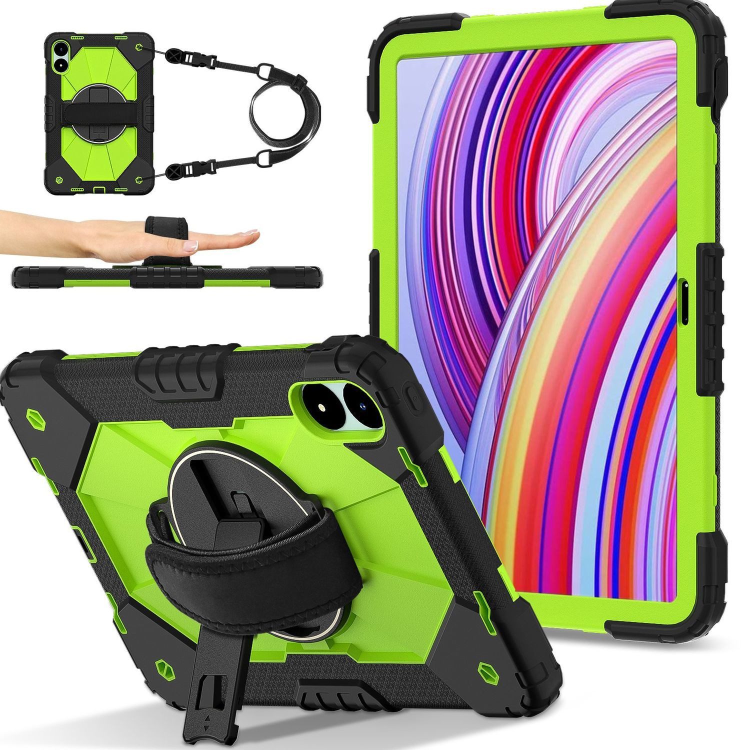 Wigento Tablet-Hülle Für Xiaomi Redmi Pad Pro 12.1 Design Robot Silikon Hybrid Hülle Grün, Hybrid Schutzhülle Smart Case Cover mit Schultergurt