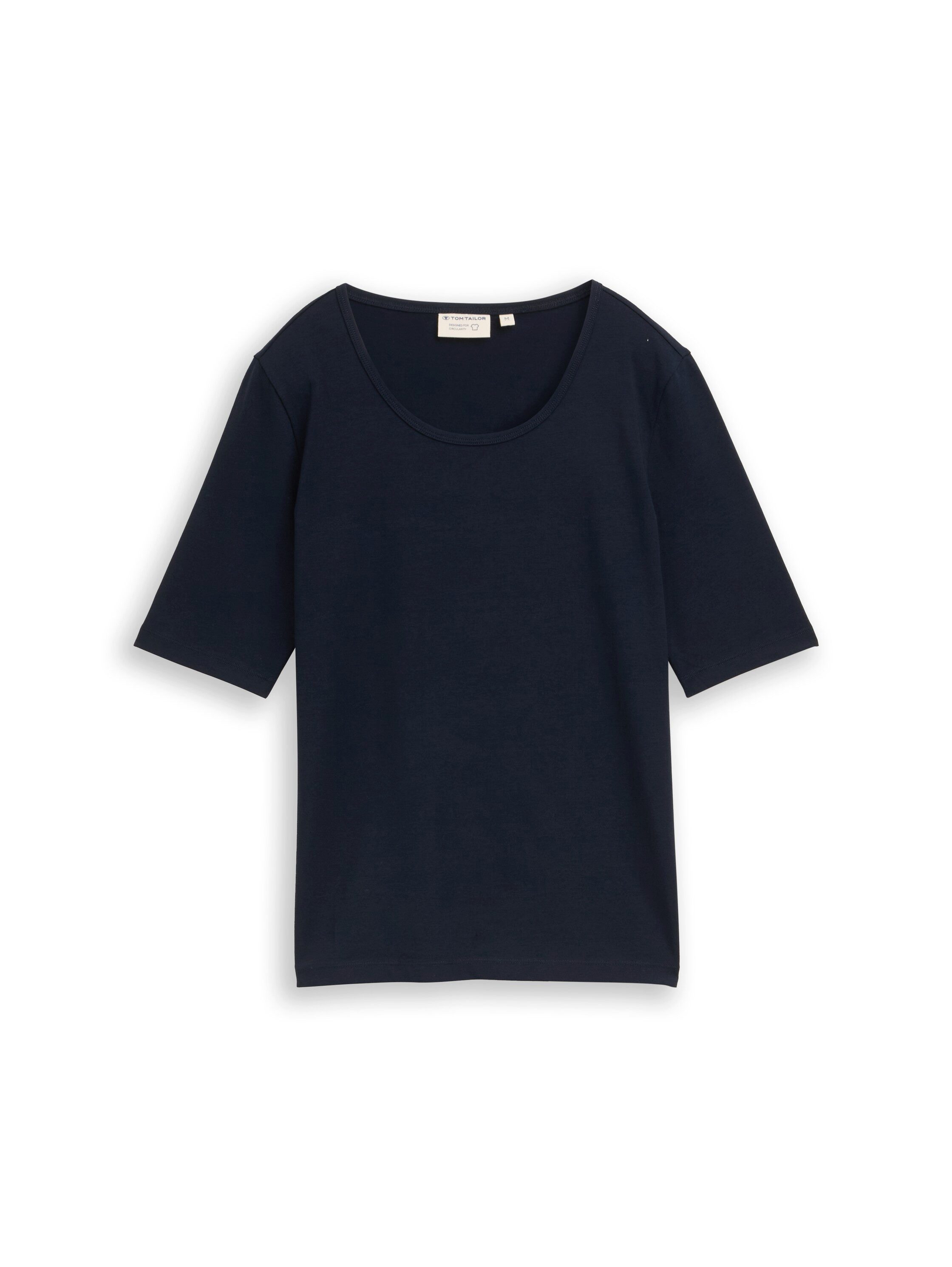 TOM TAILOR T-Shirt Sommershirt mit tiefem Rundhalsausschnitt, unifarben – Bild 5 von 5