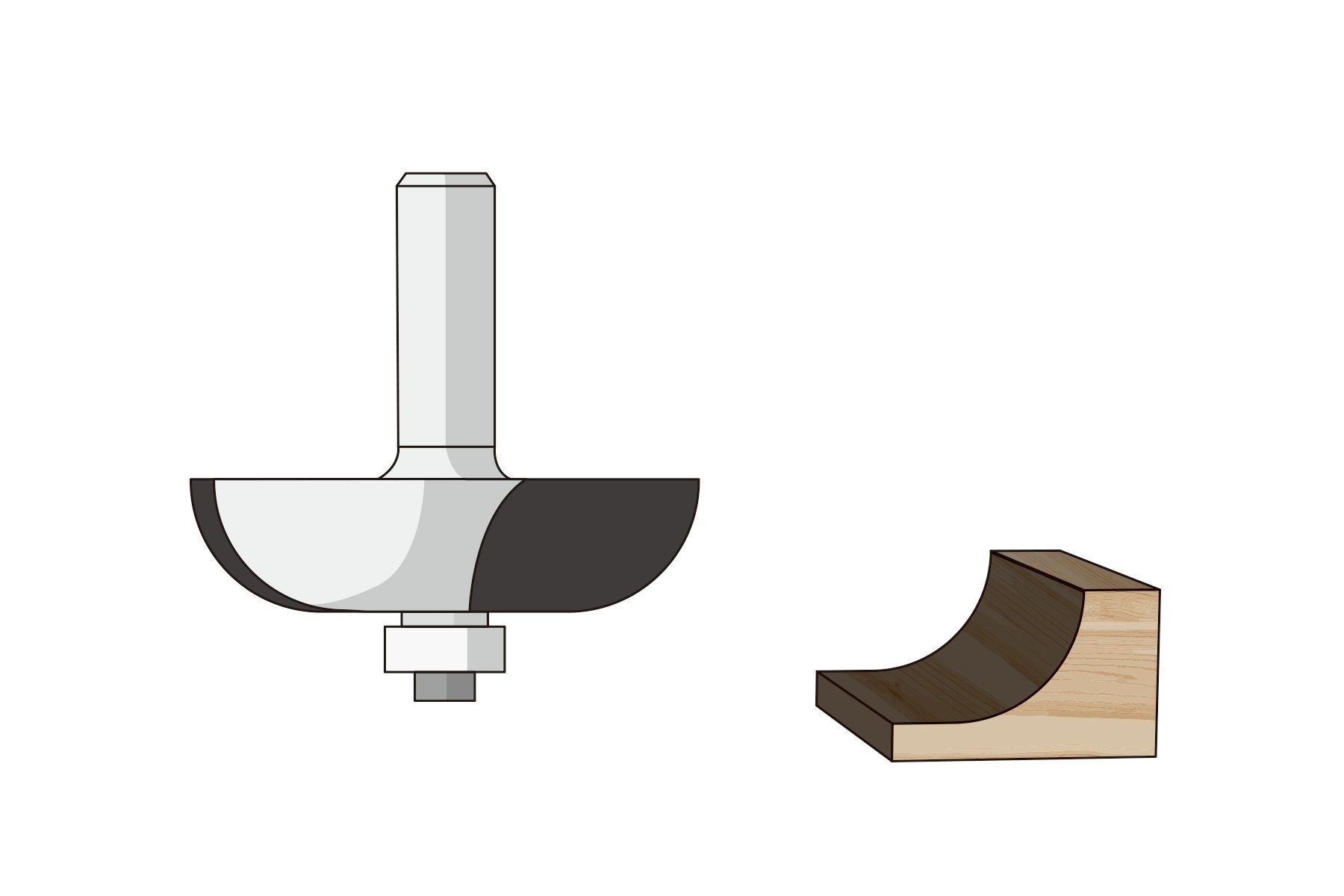 FAMAG Schaftfräser FAMAG Hohlkehlfräser HM 22,2x14,3x55mm, Radius 6,4mm, Schaft 8mm - 3112.822