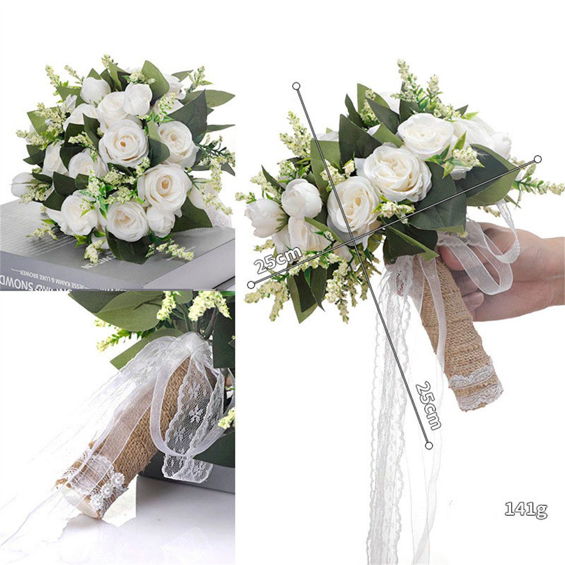 Hochzeit Simulation, Hand Kunstblumenstrauß Requisiten, Bouquet Braut Weiß Blume Simulation DÖRÖY