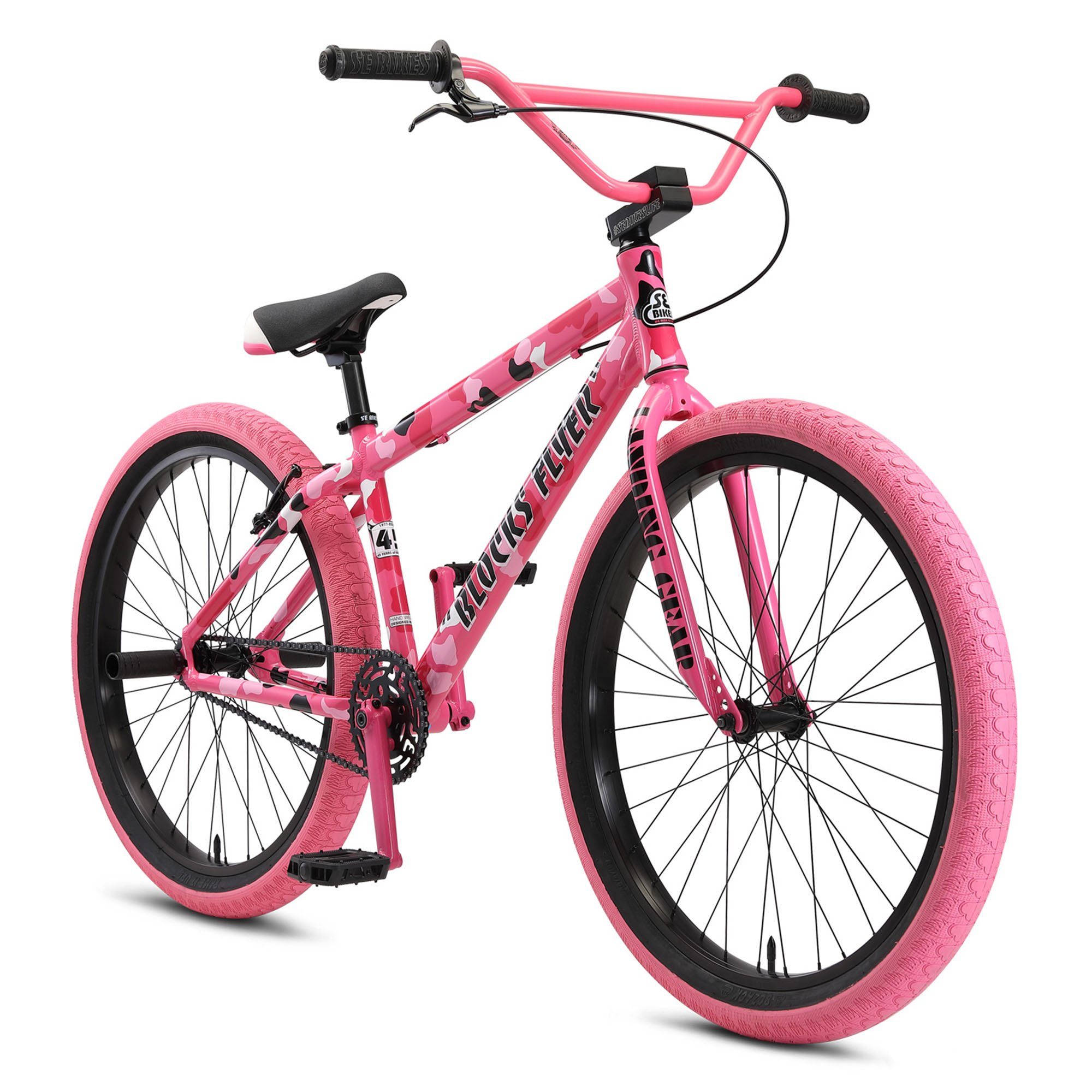 SE Bikes BMX-Rad Blocks Flyer, 1 Gang, ohne Schaltung, BMX Fahrrad 26 Zoll Cruiser ab 160 cm Bike Erwachsene und Jugendliche pink camo | BMX