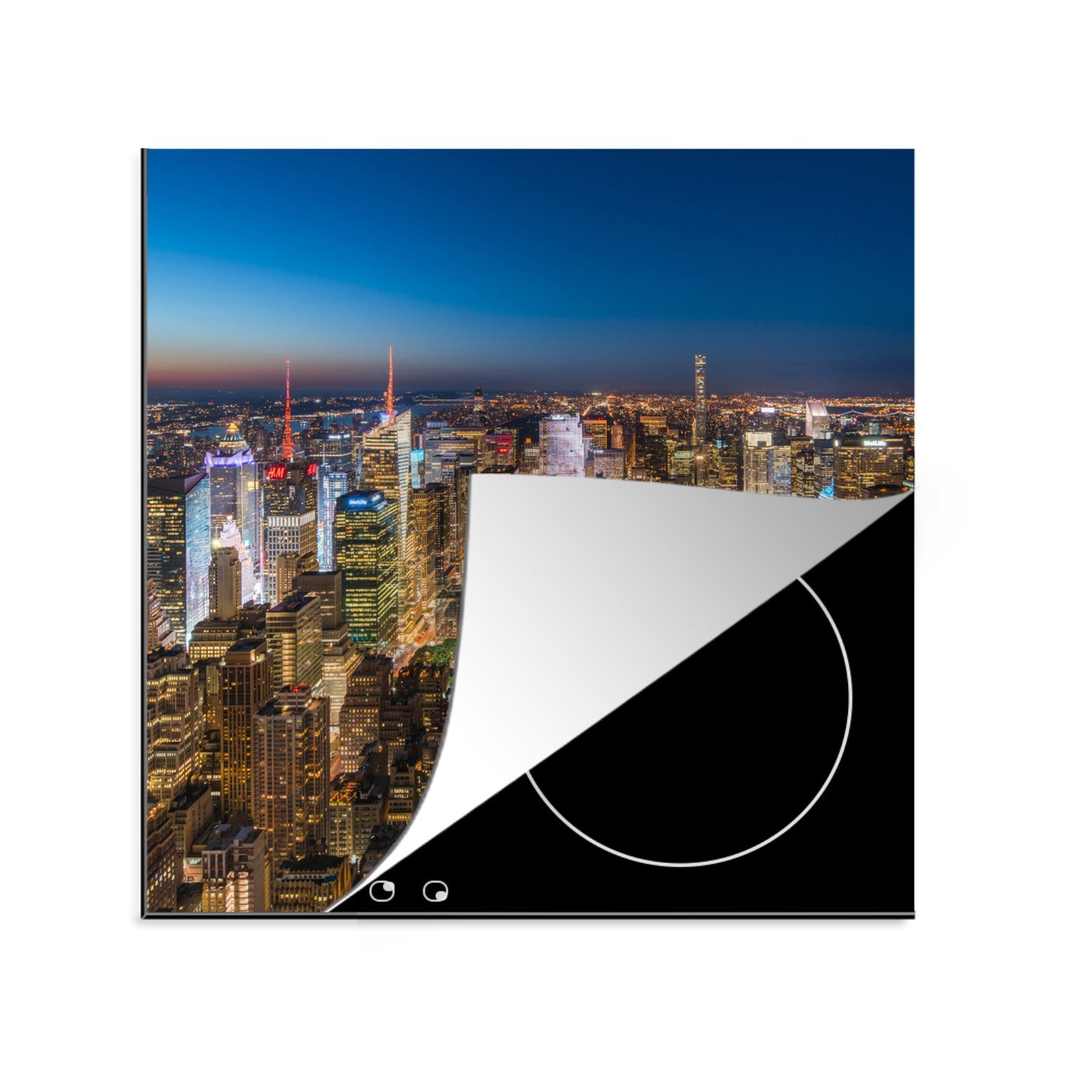 MuchoWow Herdblende-/Abdeckplatte Luftaufnahme von New York bei Nacht, Vinyl, (1 tlg), 78x78 cm, Ceranfeldabdeckung, Arbeitsplatte für küche