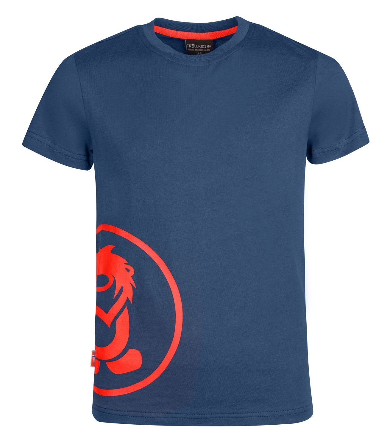 T-Shirt 100% aus Kroksand Mystikblau/Hellrot Bio-Baumwolle TROLLKIDS