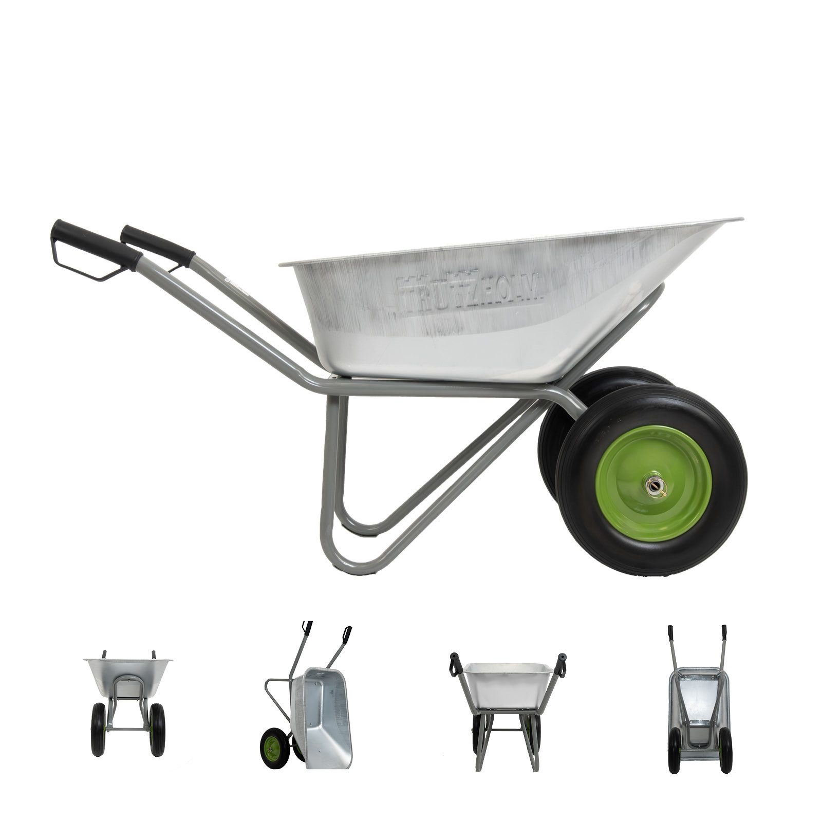 TRUTZHOLM Schubkarre 2-Rad verzinkt 150L Gartenkarre kippsicher PU Räder pannensicher