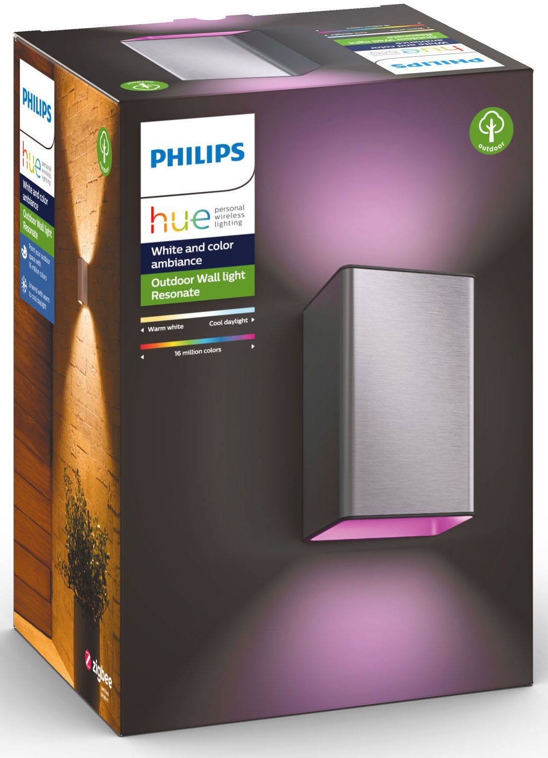 Philips Hue LED Resonate, Außen-Wandleuchte aluminiumfarben integriert, Home, LED Smart Farbwechsler fest Timerfunktion, Dimmfunktion, Farbsteuerung