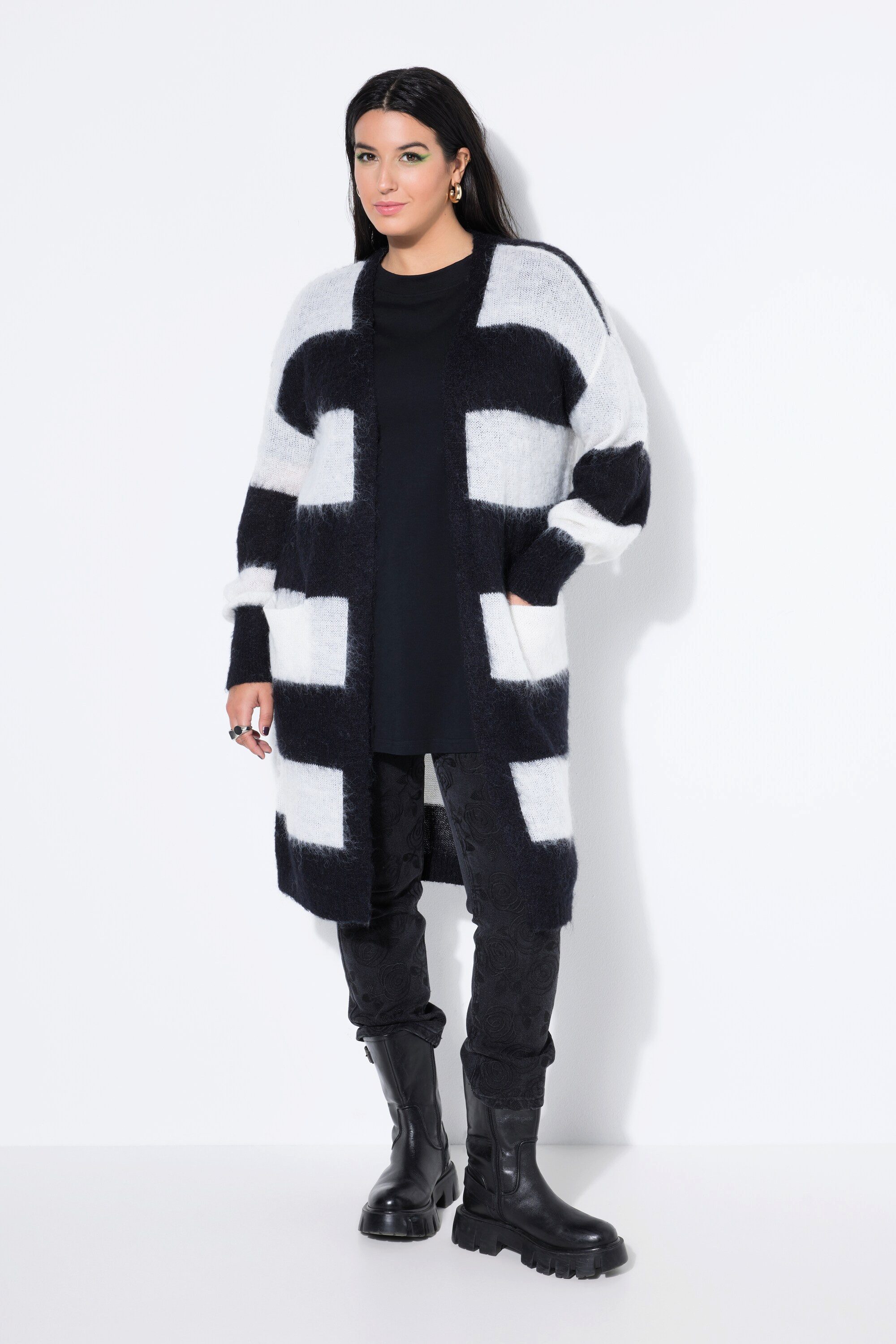 Studio Untold Strickjacke Long-Strickjacke offene Form Blockstreifen günstig online kaufen