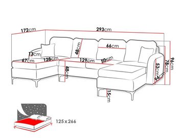 MIRJAN24 Wohnlandschaft Venice U, mit Bettkasten und Schlaffunktion, U-Form, Metallfüße, Kissen-Set mit Reißverschluss