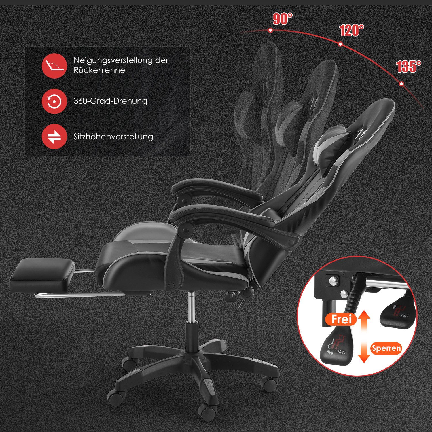 LOVONLIVE Gaming Chair Ergonomischer Gaming Stuhl günstig online kaufen