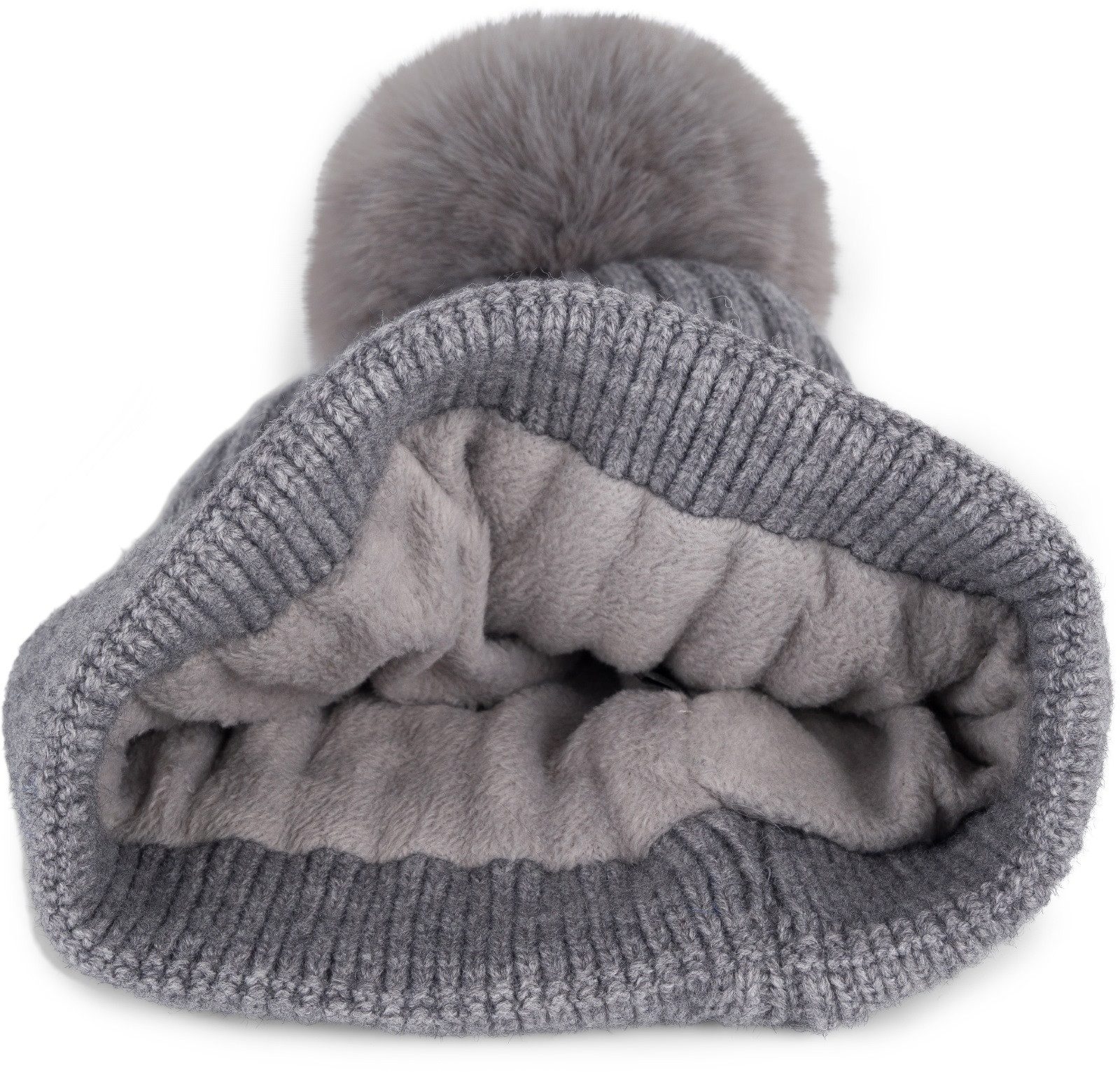 styleBREAKER Bommelmütze Strick Bommelmütze mit Rippen Muster (1-St)