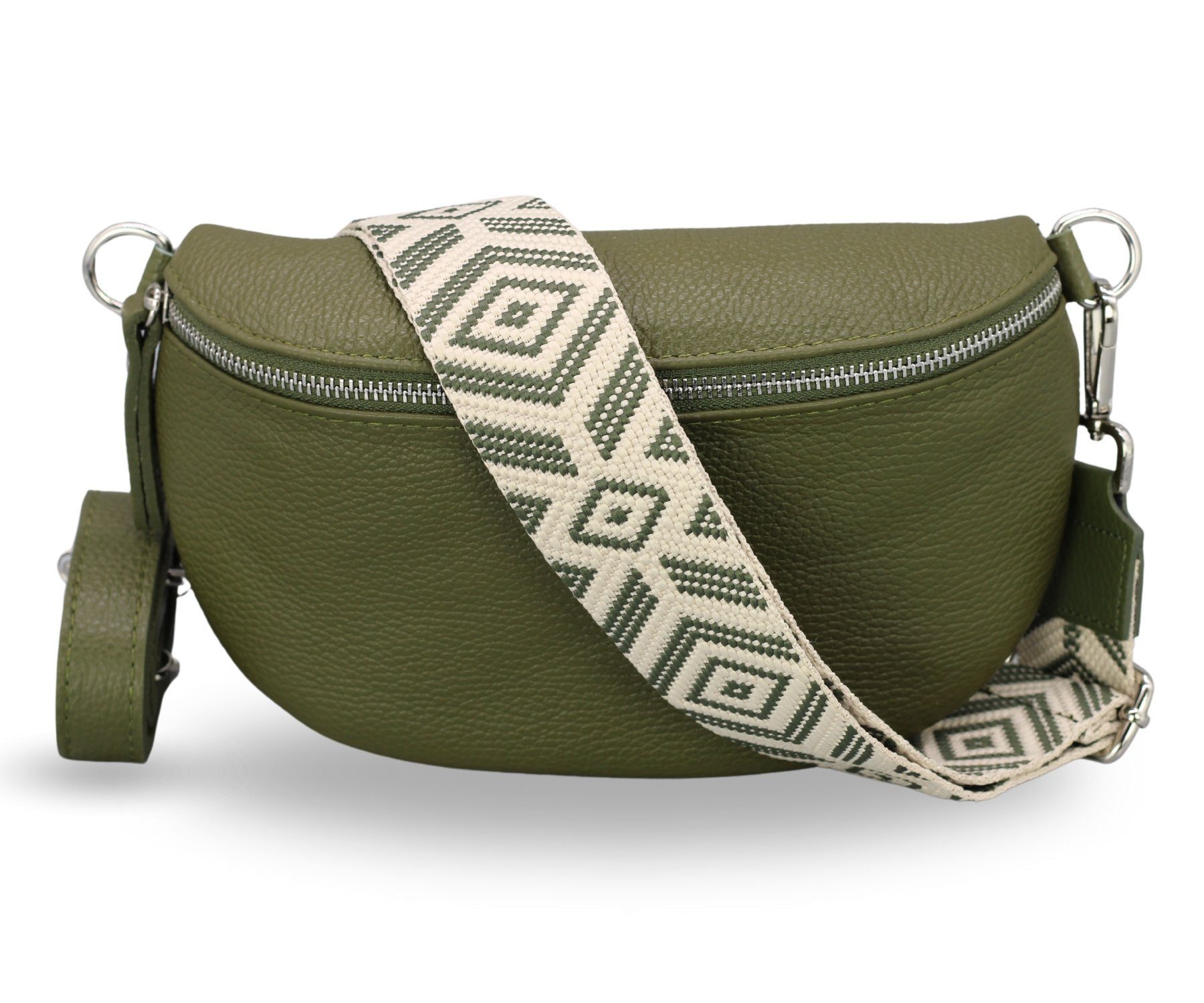 Gürteltasche Bauchtasche Damen Leder Khaki Grün, Umhängetasche, Echtes Leder