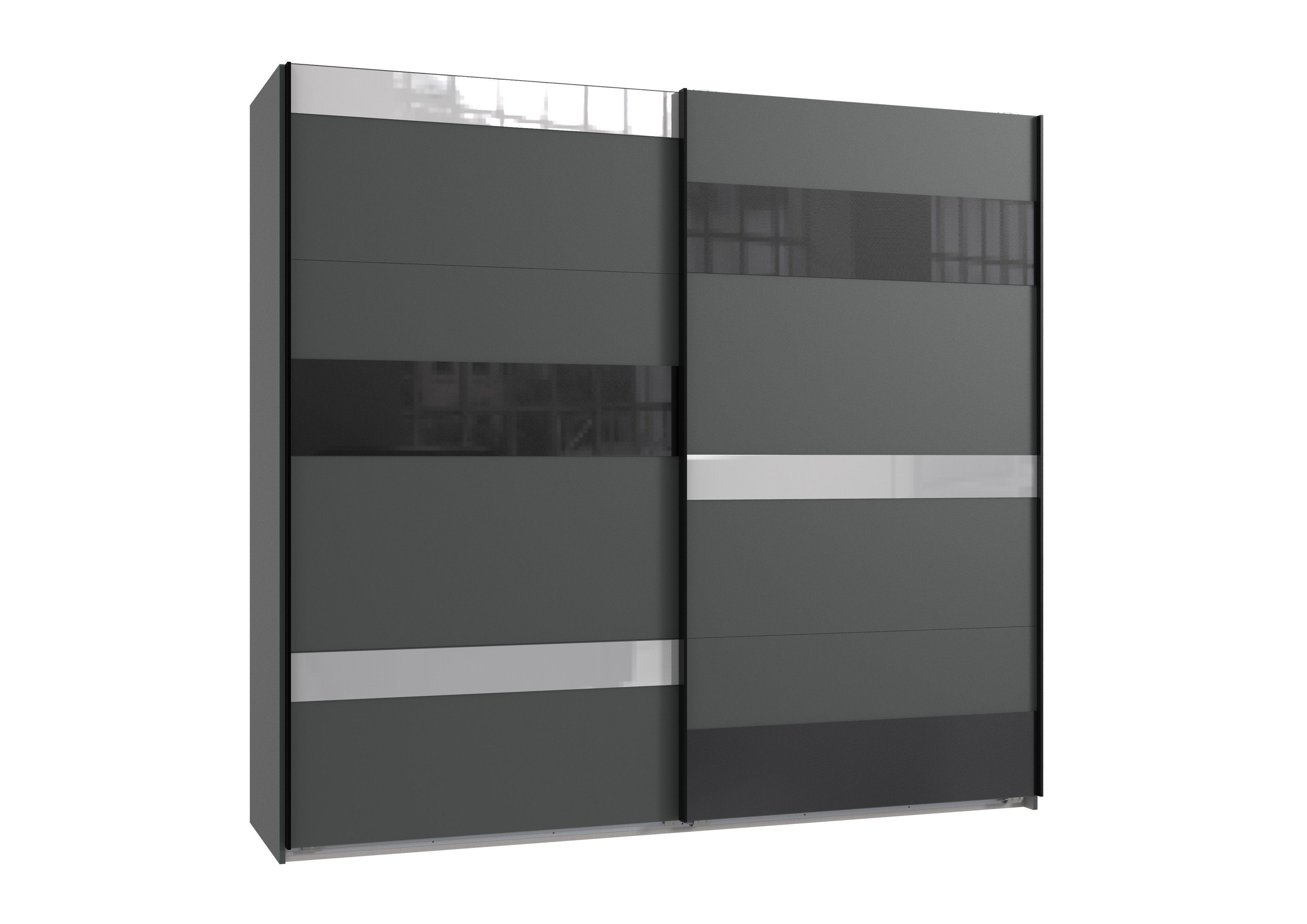 Offizieller Versandhandel der Marke möbelando Schwebetürenschrank Monaco GLAS 2 Türen Abmessungen cm Einlegeböden. GLAS GRAPHIT, LIGHT mit SCHWARZ in (BxH) 225x210 2 und GREY