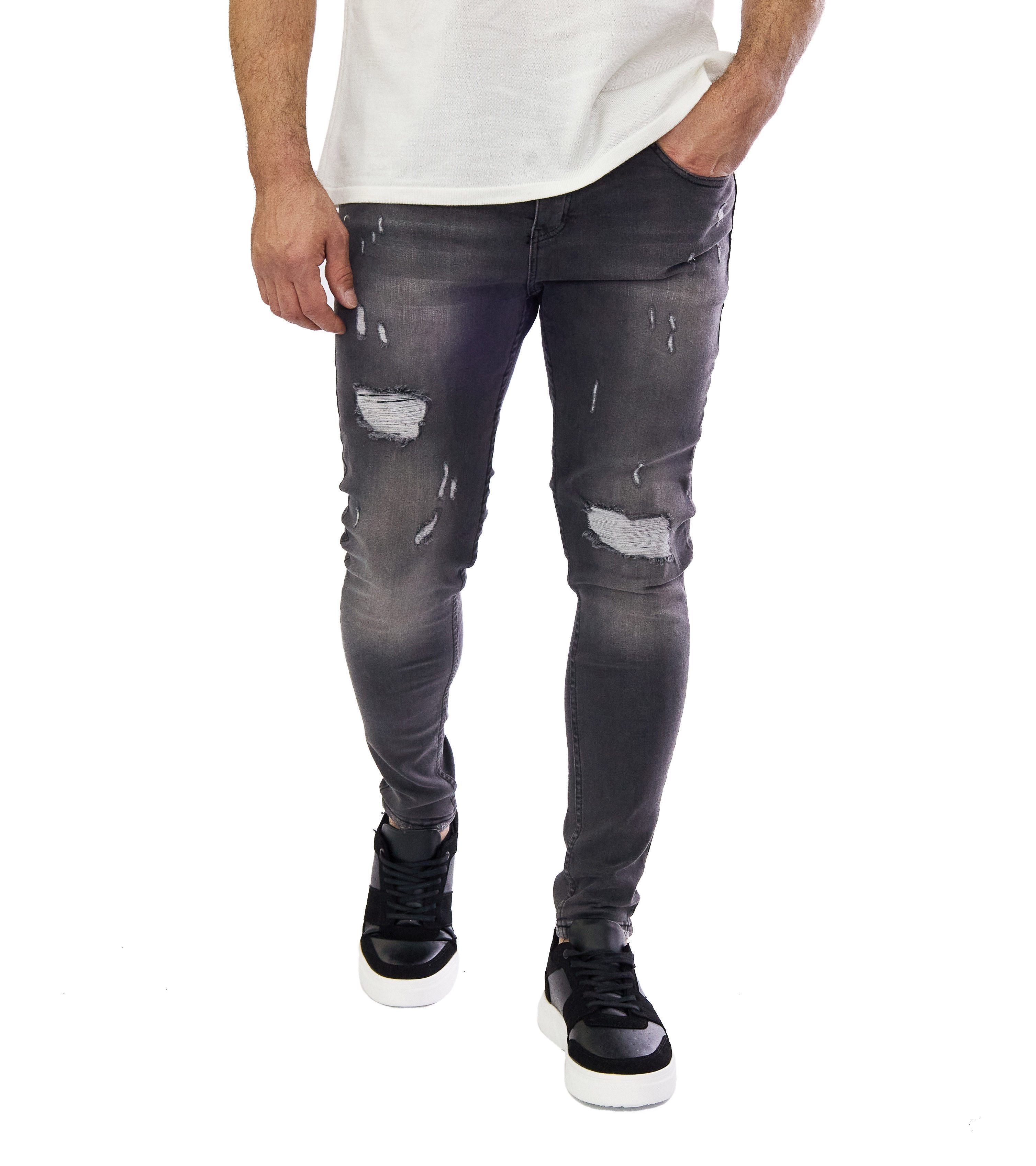 Denim Distriqt Skinny-fit-Jeans Lässige Herren Destroyed Skinny Jeans günstig online kaufen