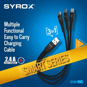 Syrox Syrox 3 in 1 Universal Mehrfach Premium Type-C und iPhone Ladekabel Smartphone-Kabel