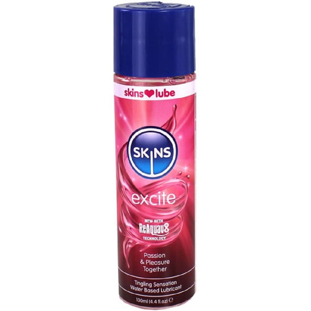 SKINS Condoms Gleitgel «Excite» Passion & Pleasure, mit stimulierendem Prickel Effekt, Flasche mit 130ml, 1-tlg., prickelndes Gleitgel mit ausgewählten Pflanzenextrakten