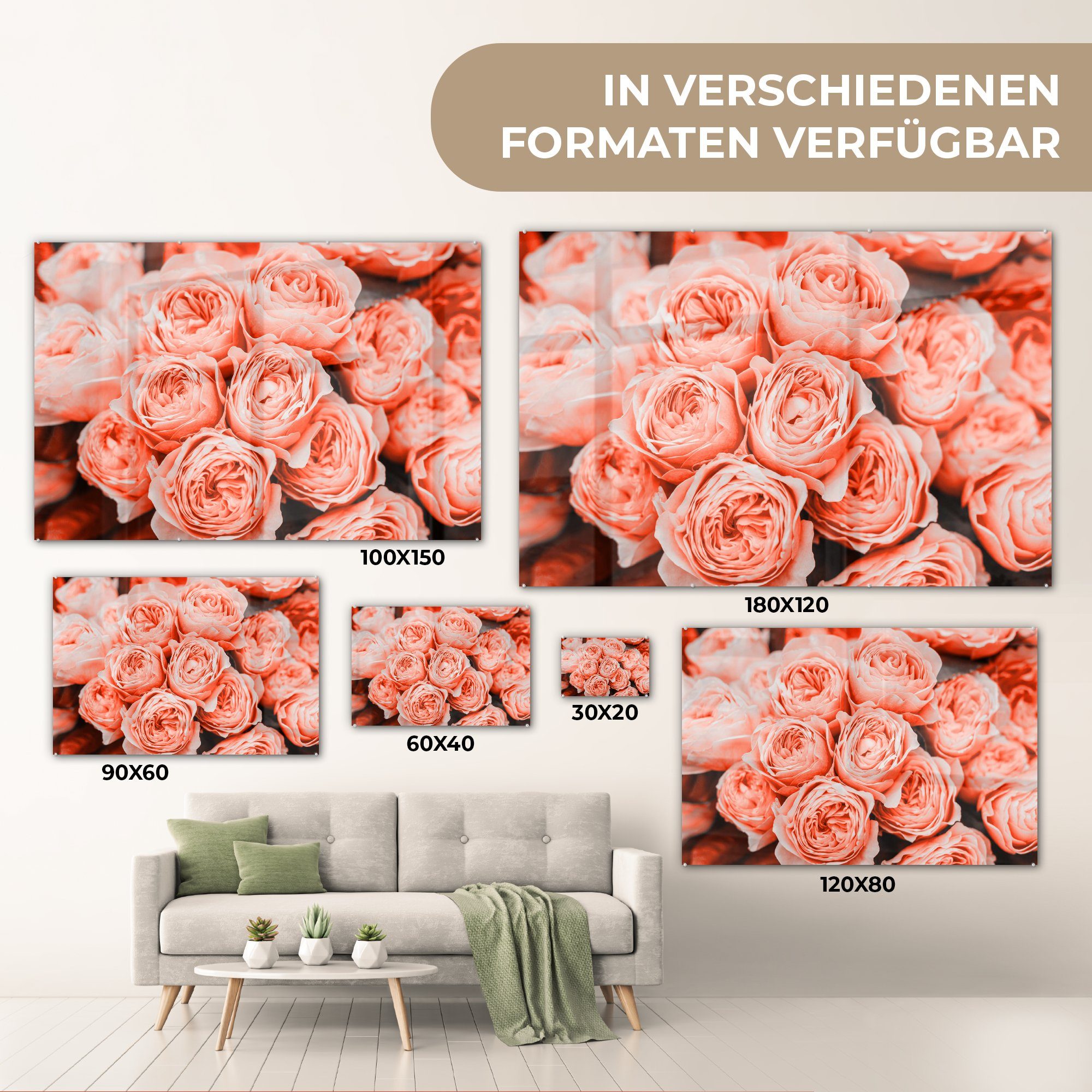 Blumenstrauß Rosa, Wohnzimmer Rosen - Acrylglasbild (1 Acrylglasbilder St), MuchoWow & Schlafzimmer -