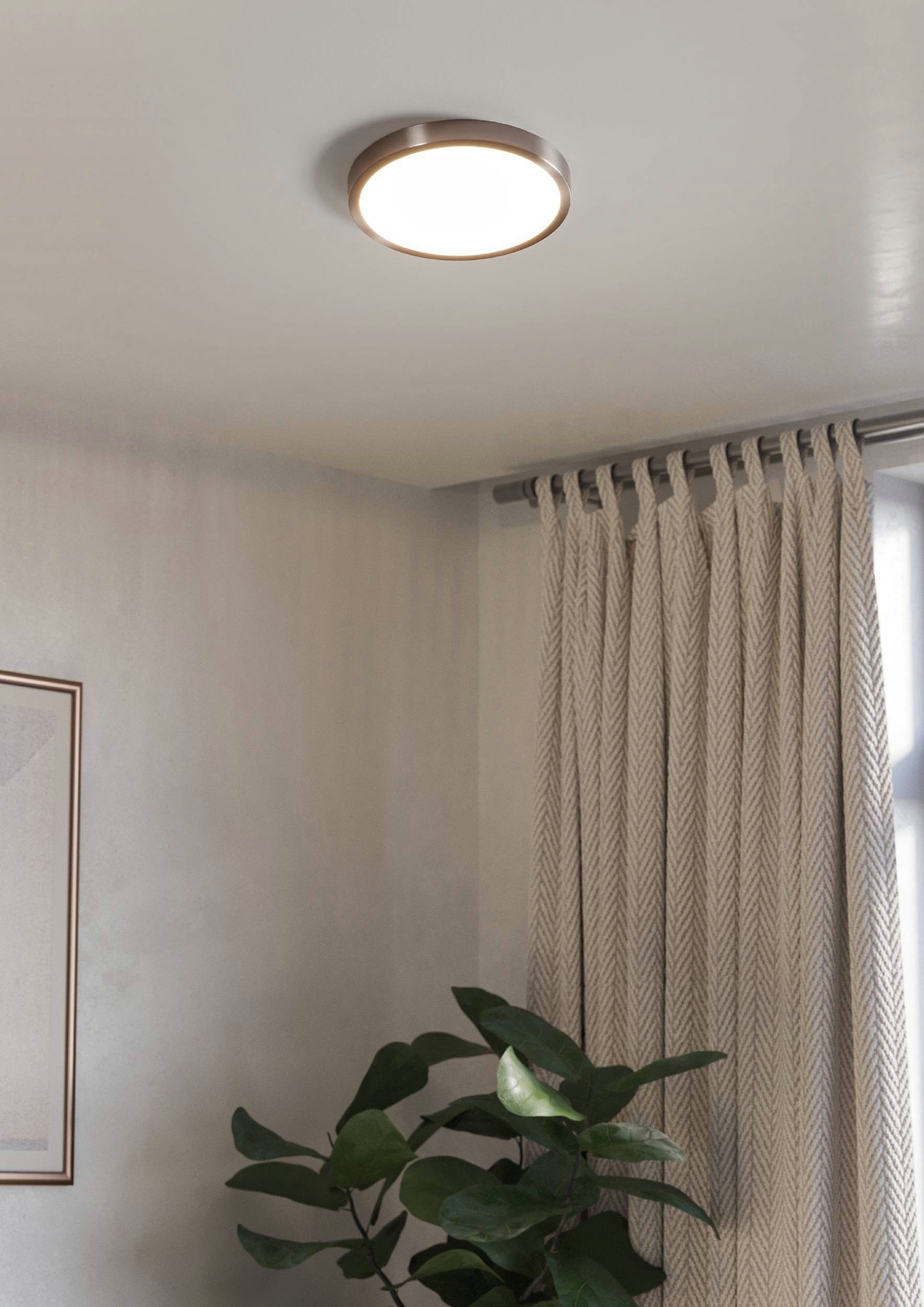 EGLO Aufbauleuchte Fueva 6 Deckenleuchte, Badlampe Decke, Metall und Kunststoff, IP44, mehrere Helligkeitsstufen, LED fest integriert, Neutralweiß, Kaltweiß, Warmweiß, Aufbauleuchte - H2,5 x Ø27,8 cm - nickel-matt - 14,2W inkl.