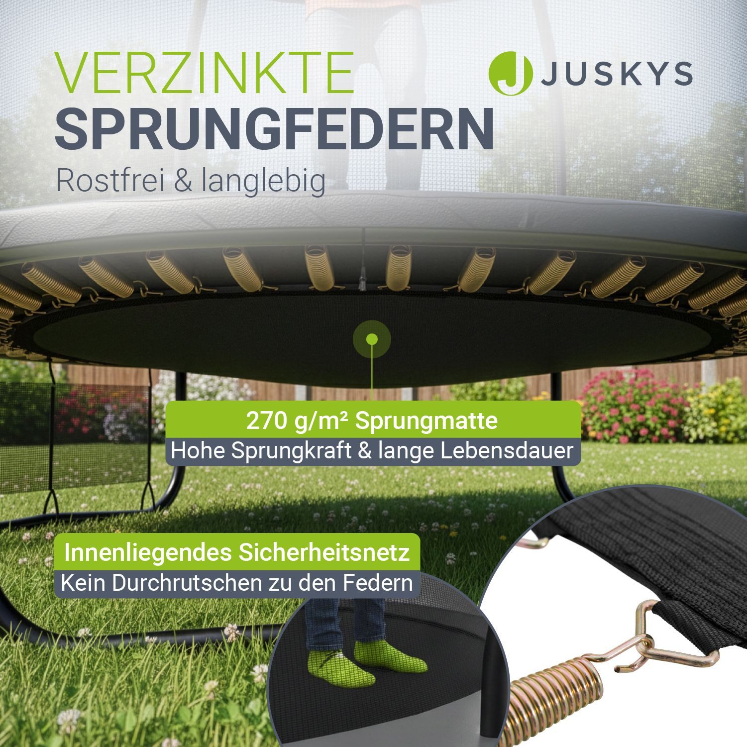 Juskys Gartentrampolin Skybounce, Ø 228 cm, Ø 228 cm, Komplett-Set mit Leiter, Getränkehalter, Bodenanker