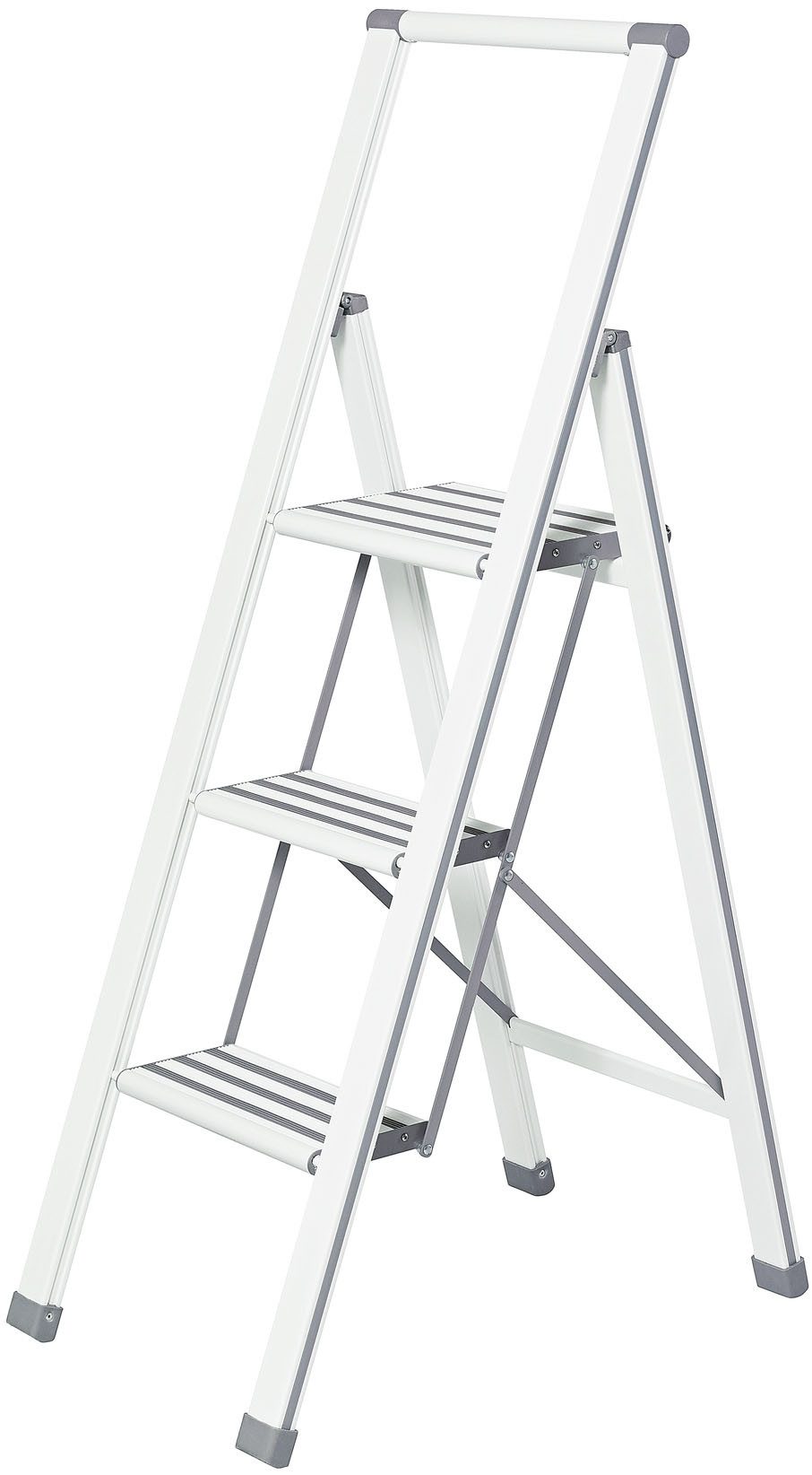WENKO Trittleiter Modell Alu-Design, Klapptritt Leiter, rutschsichere XXL-Stufen, klappbar, bis 150 kg
