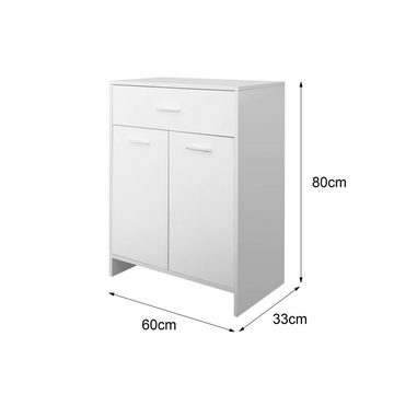 ML-DESIGN Badezimmerspiegelschrank Badkommode Kommode für Badezimmer Küchenschrank Weiß, 60x80x33cm Schublade 2 Türen viel Stauraum MDF-Holz
