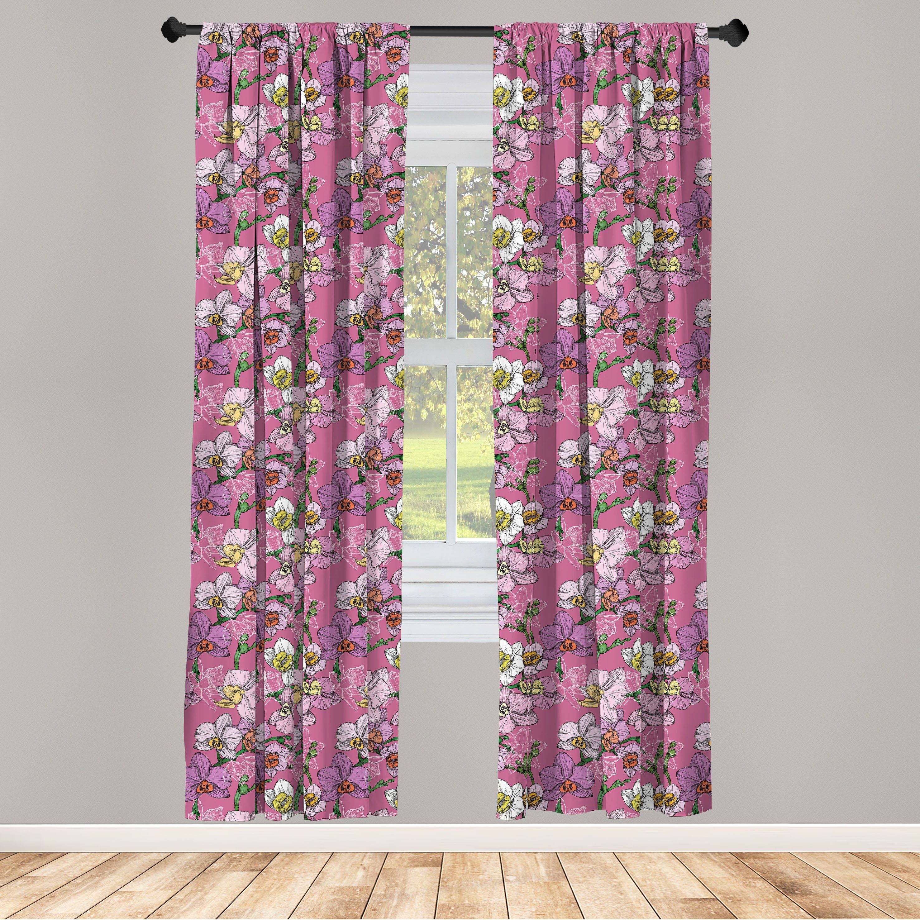 Gardine Vorhang für Wohnzimmer Schlafzimmer Dekor, Abakuhaus, Microfaser, Orchidee Feminine Blumenmotiv