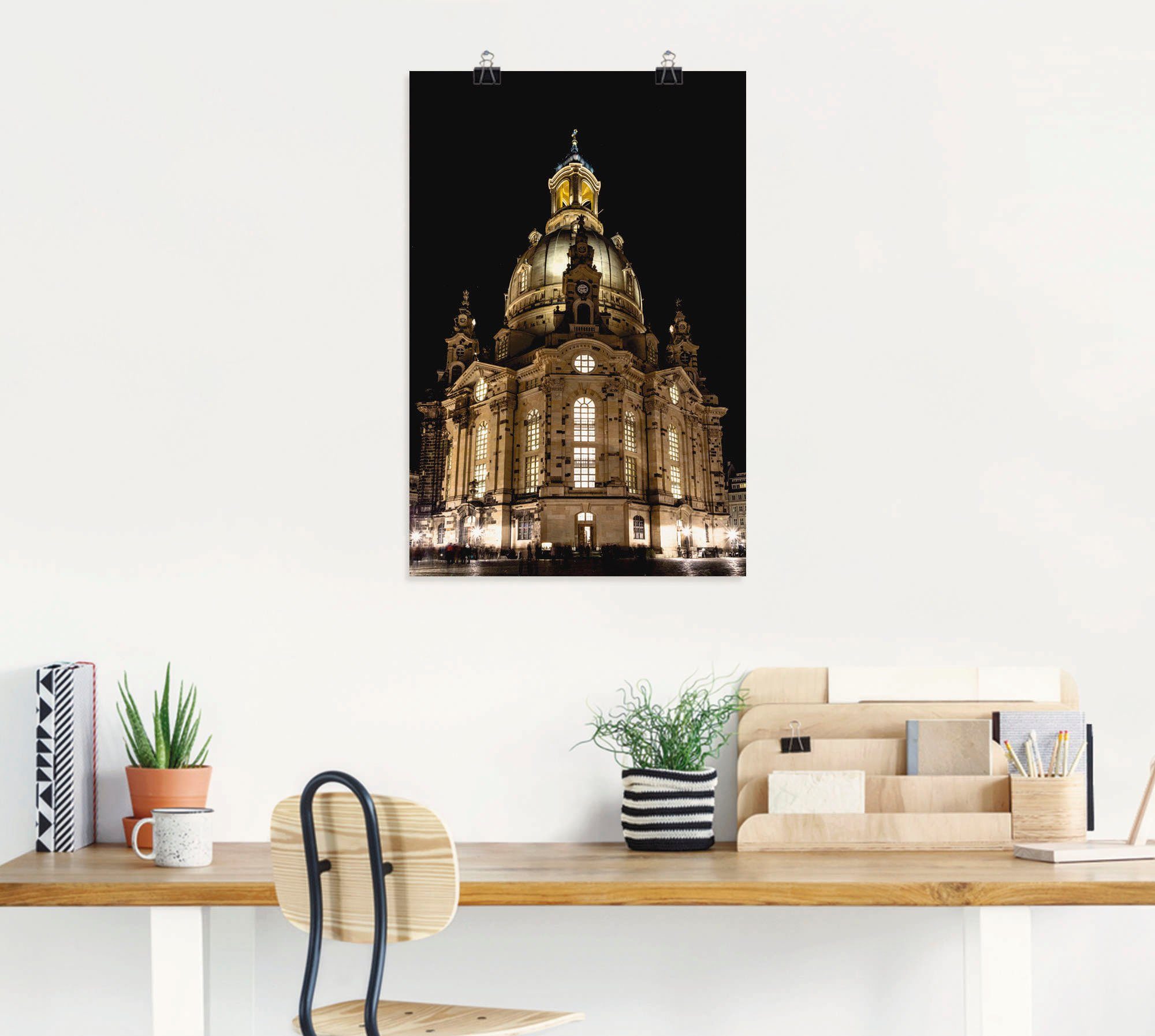 Frauenkirche oder versch. Wandaufkleber Größen Gebäude in in Dresden, Erleuchtete Wandbild Poster (1 St), Alubild, Artland als Leinwandbild,