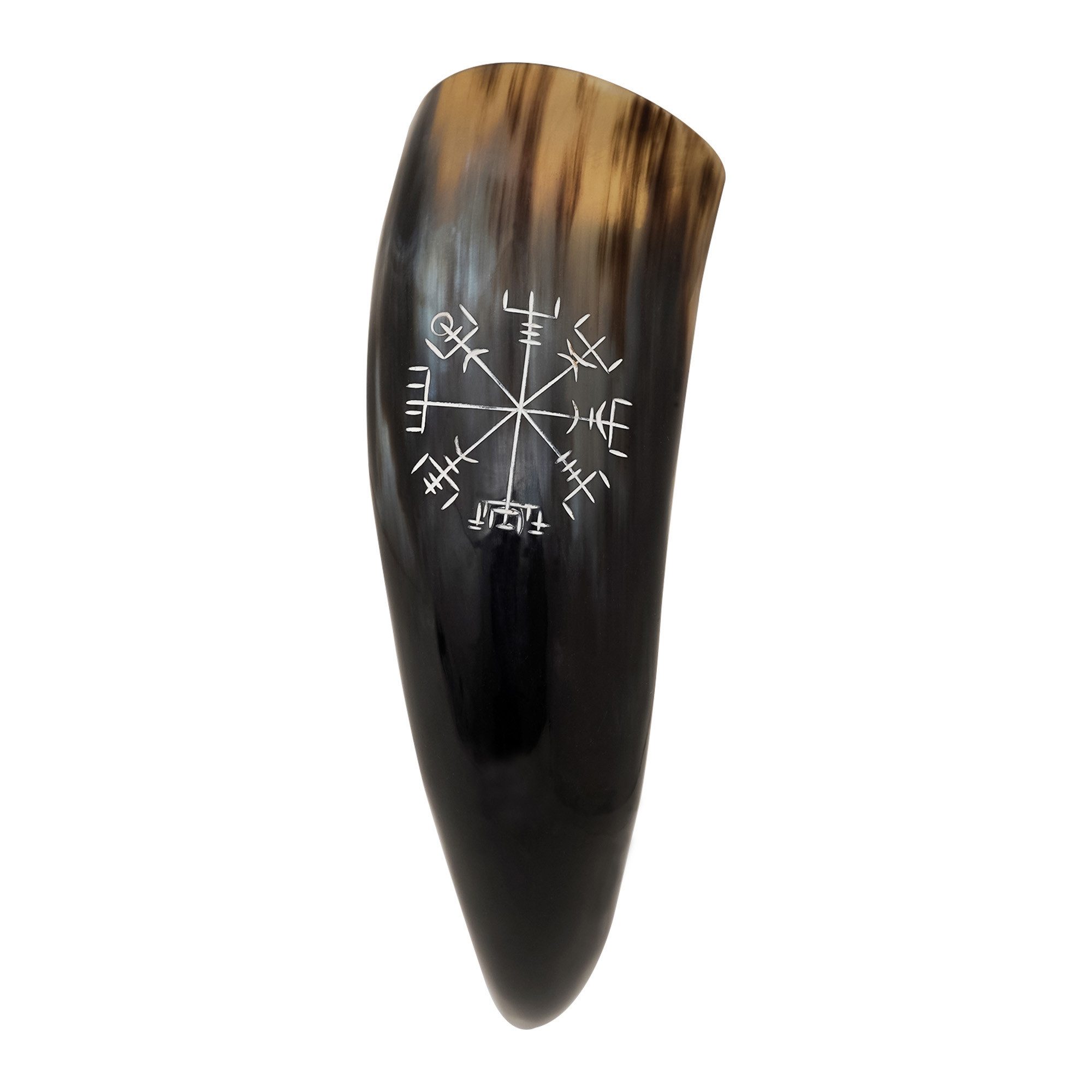 Ritter-Kostüm Echtes Trinkhorn mit Handgeschnitztem Vegvisir-Design ca. 300ml