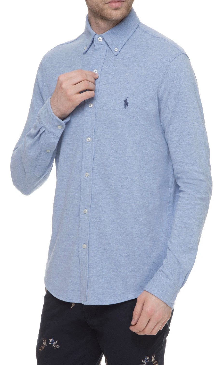 Polo Ralph Lauren Langarmhemd Herren Featherweight Mesh Piqué Custom Slim Fit Shirt Hemd Atmungsaktive Mesh-Struktur, klassisches Brustlogo