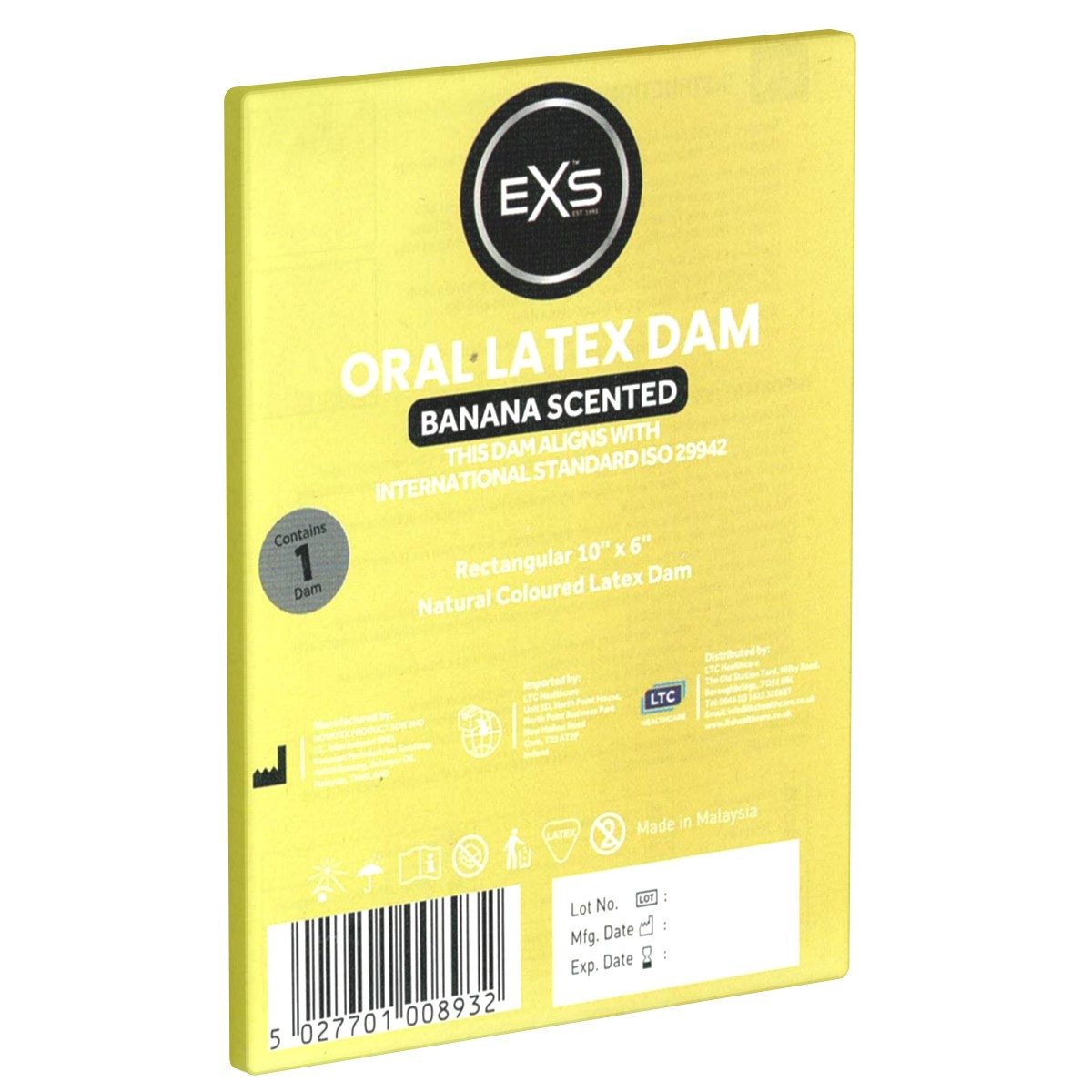 EXS Презервативы Scented Oral Latex Dams - Lecktücher aus Latex Sorte: Banane, Packung mit, 1 St., gefühlsechte Lecktücher für den Oralverkehr, Latextücher mit Duft und Geschmack