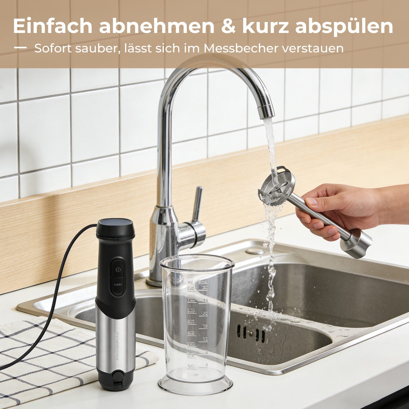 kowdom Stabmixer 1200W Stabmixer Edelstahl,12 Stufen,Turbotaste,800ml Becher, 1200 W – Bild 3 von 5