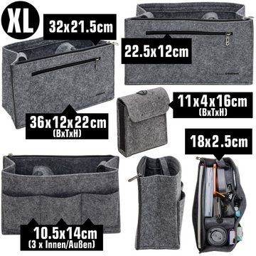 DuneDesign Aufbewahrungstasche Handtaschen Organizer XL 36x12x22cm Filz Einsatz, 36x12x22 cm Innentasche Grau