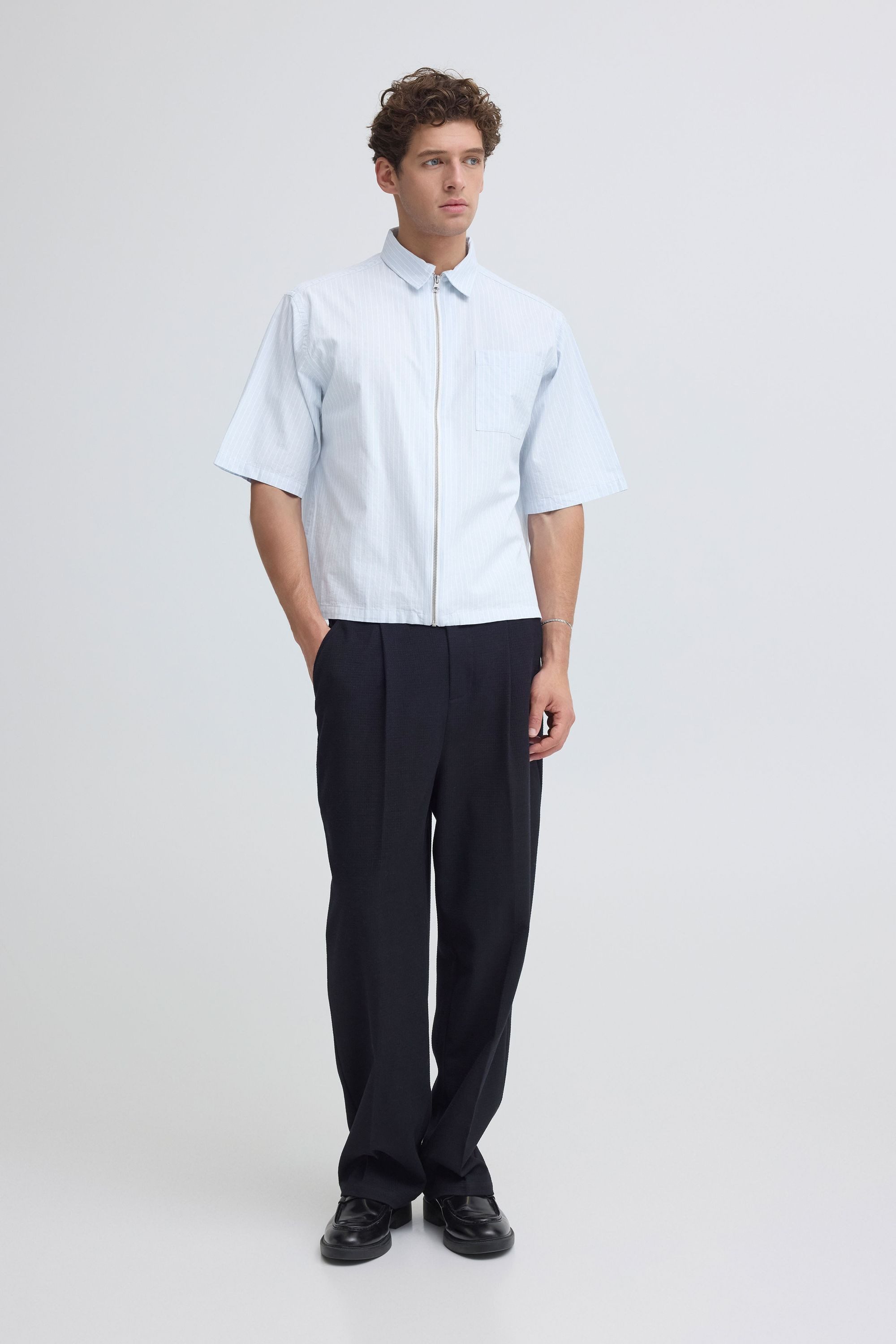 Casual Friday Kurzarmhemd CFWeslin Boxy Hemd mit Reißverschluss