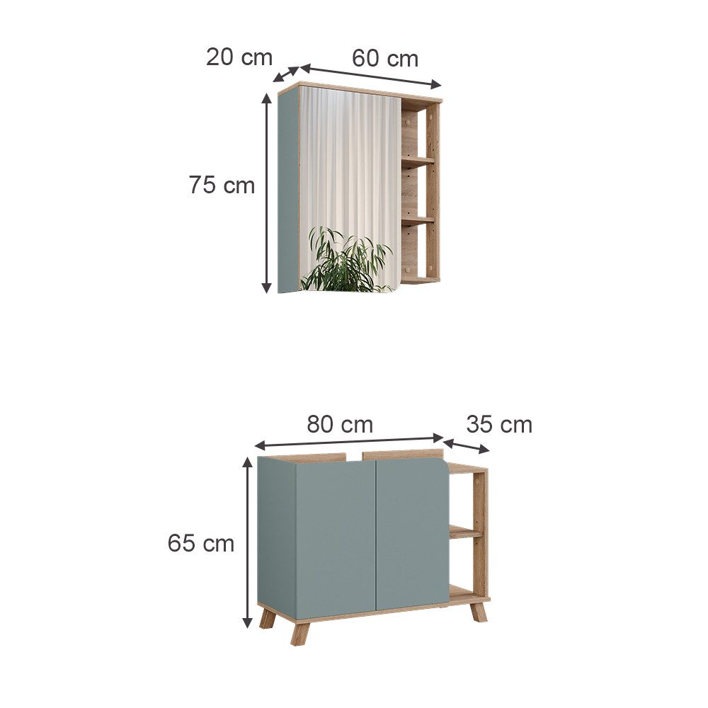 Vicco Badmöbel-Set Karen, Sonoma/Blau, 2 Teile, günstig online kaufen