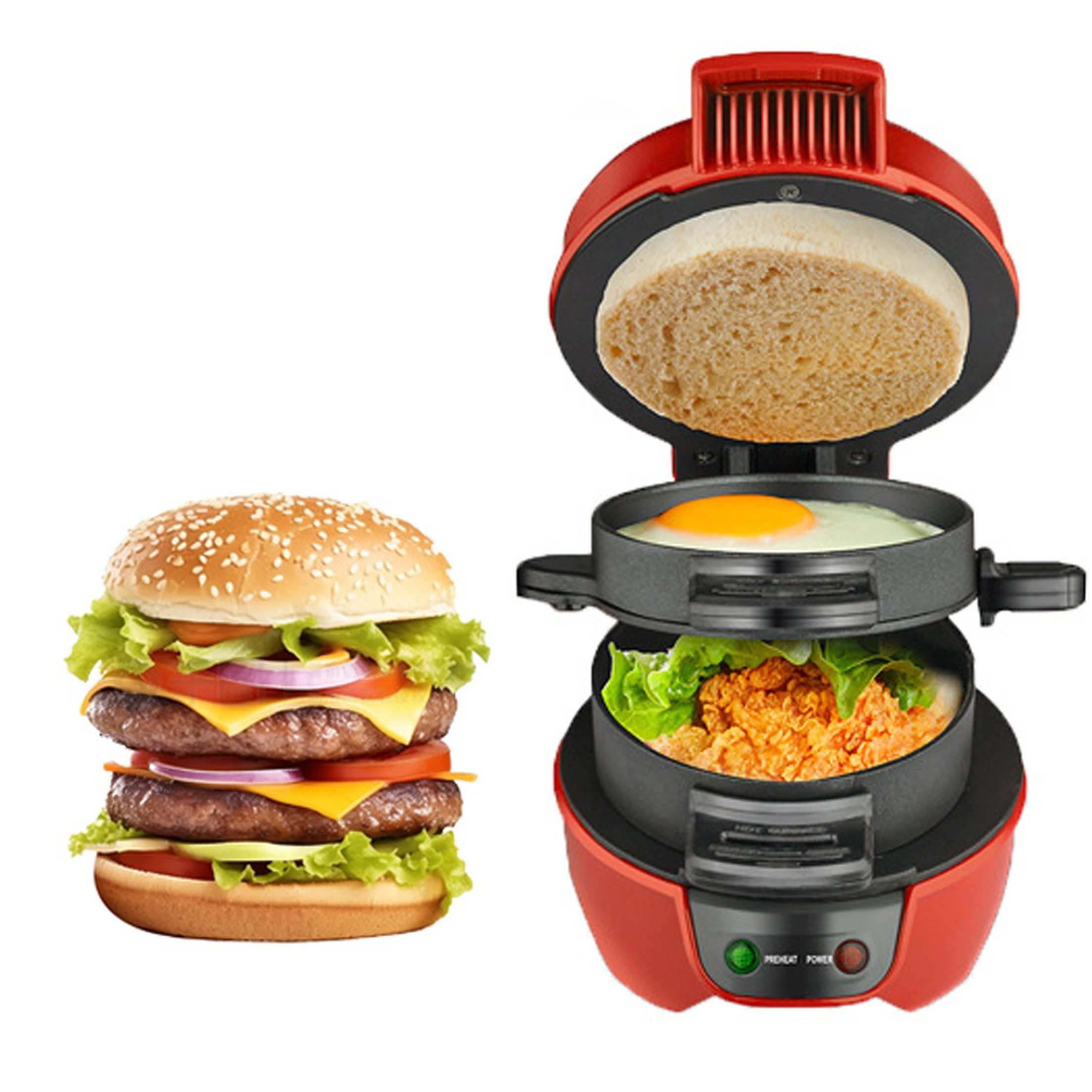 KINSI Hamburger Maker Sandwichmaker mit Antihaft-Beschichtung,Doppelseitiges Grillen, Spülmaschinenfest - Für Burger & Sandwiches