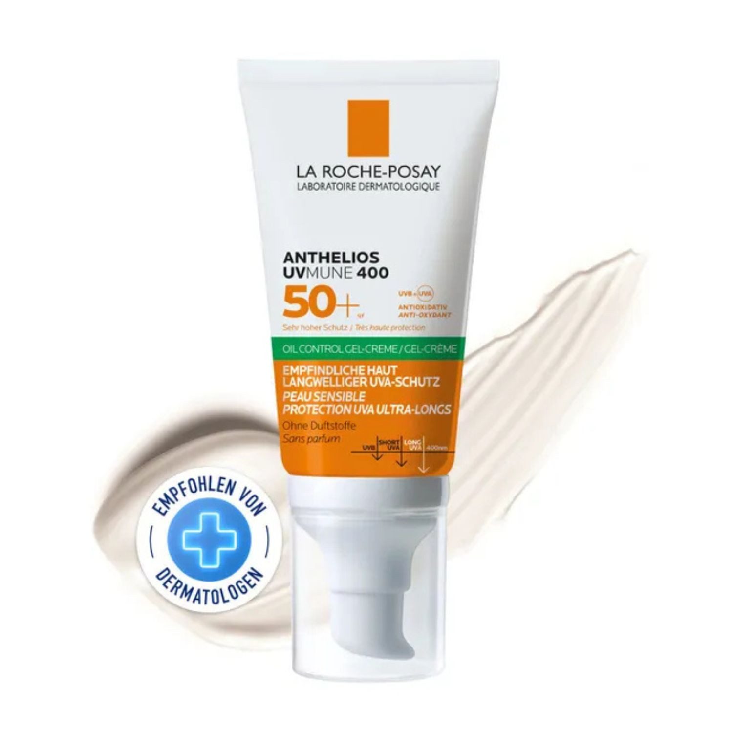 La Roche-Posay Sonnenschutzcreme Anthelios UVMune 400 Oil Control Gel-Creme – Sehr hoher Sonnenschutz, LSF 50+ für empfindliche, ölige Haut –, Mattierender Effekt mit Airlicium-Technologie – 50 ml