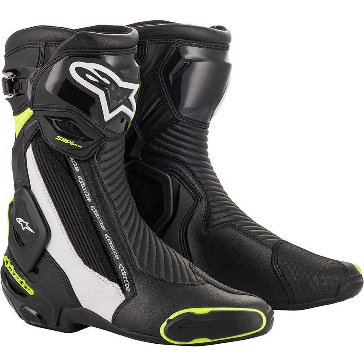 Alpinestars Alpinestars SMX Plus v2 Motorradstiefel schwarz / weiß / fluo-gelb 43 Motorradstiefel (Packung, Antistatische und Öl- und Benzinfeste Sohle)