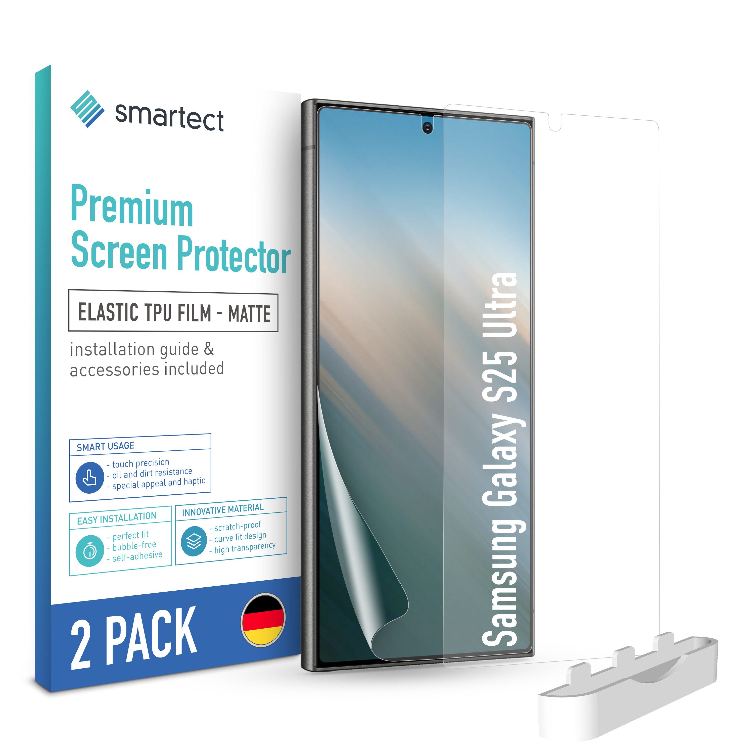 smartect Displayschutzfolie 2X TPU Schutzfolie Matt für Samsung Galaxy S25 Ultra für Samsung Galaxy S25 Ultra, Set, 2 Stück, Entspiegelt, Kratzfest, Blasenfrei, Oleophob, Fingerabdruck kompatibel