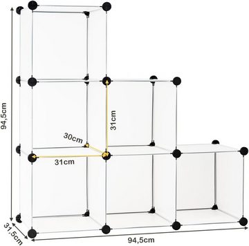 KOMFOTTEU Standregal Würfelregal, mit 6 Cubes, Metallgestell & Hammer, 94,5 x 31,5 x 94,5 cm