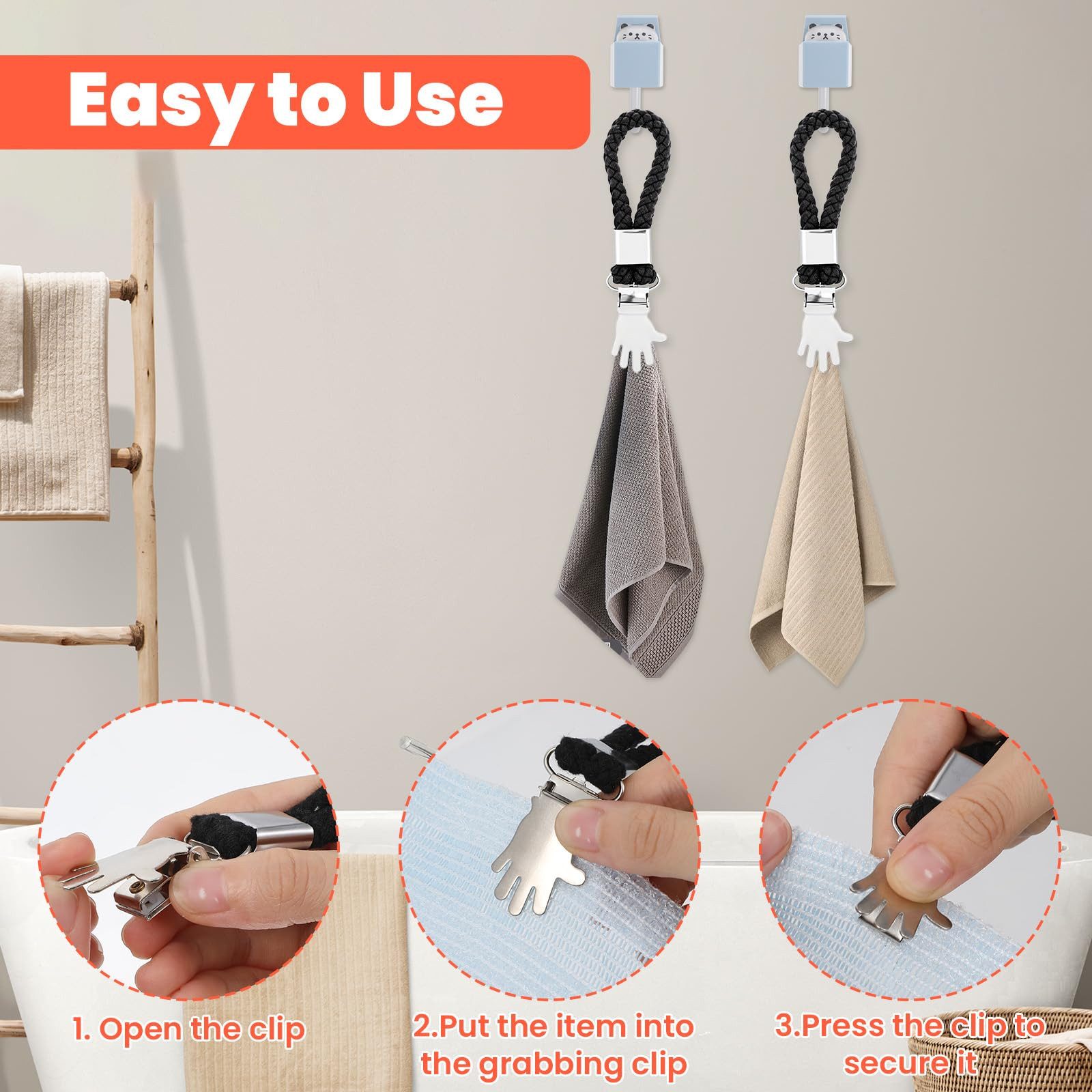 FOUORTUNATE-BEE Handtuchhaken 6er Handtuchclips Schwarz mit Ring, Handtuchhalter ohne Bohren, (6-St), Tuchhalter Clips für Küche Bad Wohnmobil Reise und Haushal – Bild 4 von 5