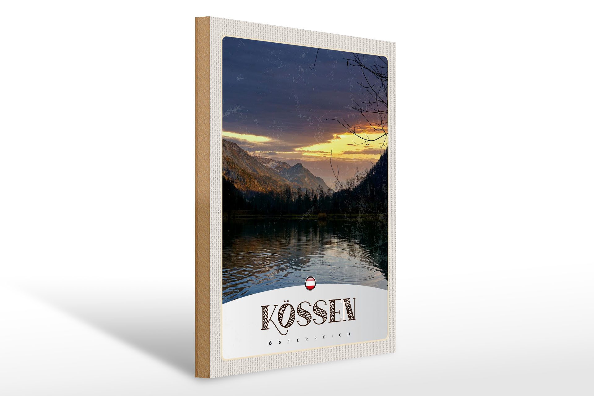 Holzbild Reise 30x40cm Kössen Österreich See Natur Gebirge