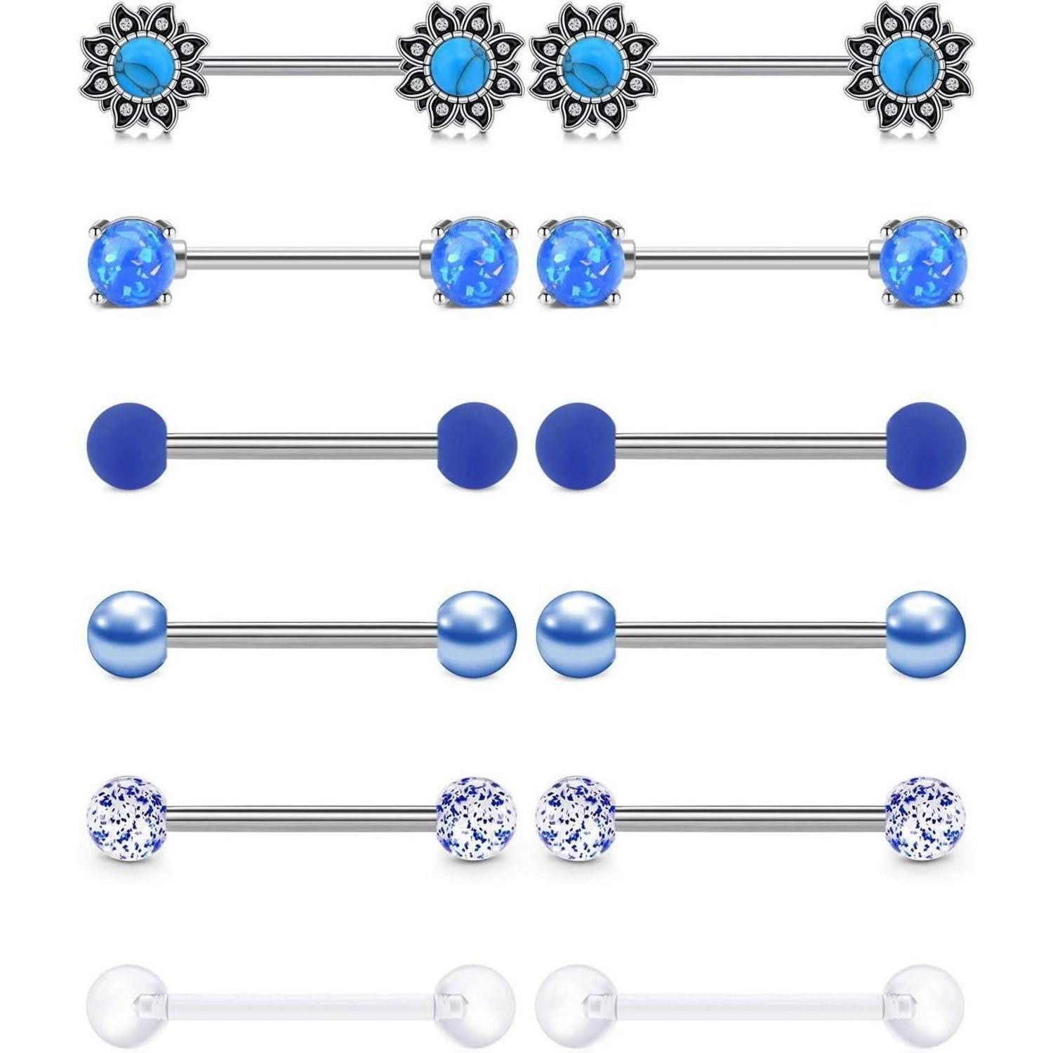 Brustwarzenpiercing Brustwarzenpiercing Chirurgenstahl CZ Nipplerings Schmuck 6 Paar blau