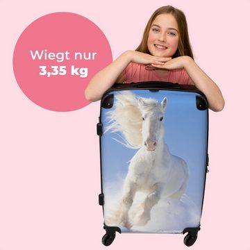 NoBoringSuitcases.com© Koffer Pferd - Weiß - Schnee - Kinder 67x43x25cm, 4 Rollen, Mittelgroßer Koffer für Kinder, Trolley