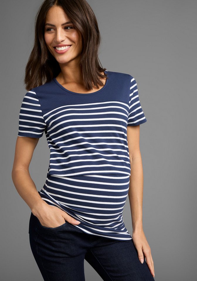 Neun Monate Umstandsshirt Geringeltes Schwangerschafts- und Still-Shirt, für bequemes Stillen
