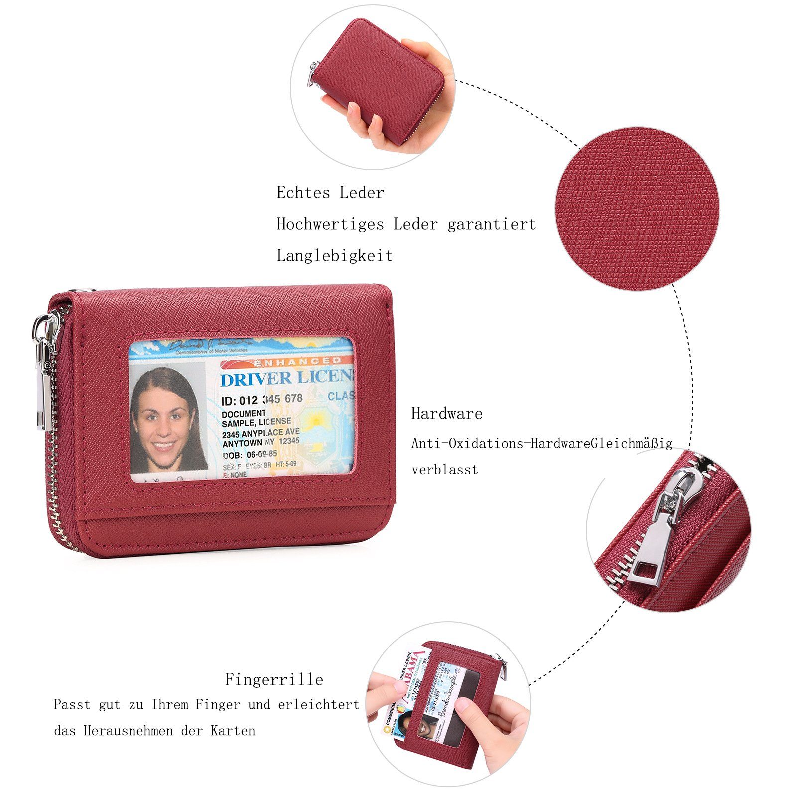 Geldbörse GelldG Schlüsselanhänger Schutz, rot RFID Damen und für Herren, Kreditkartenetui